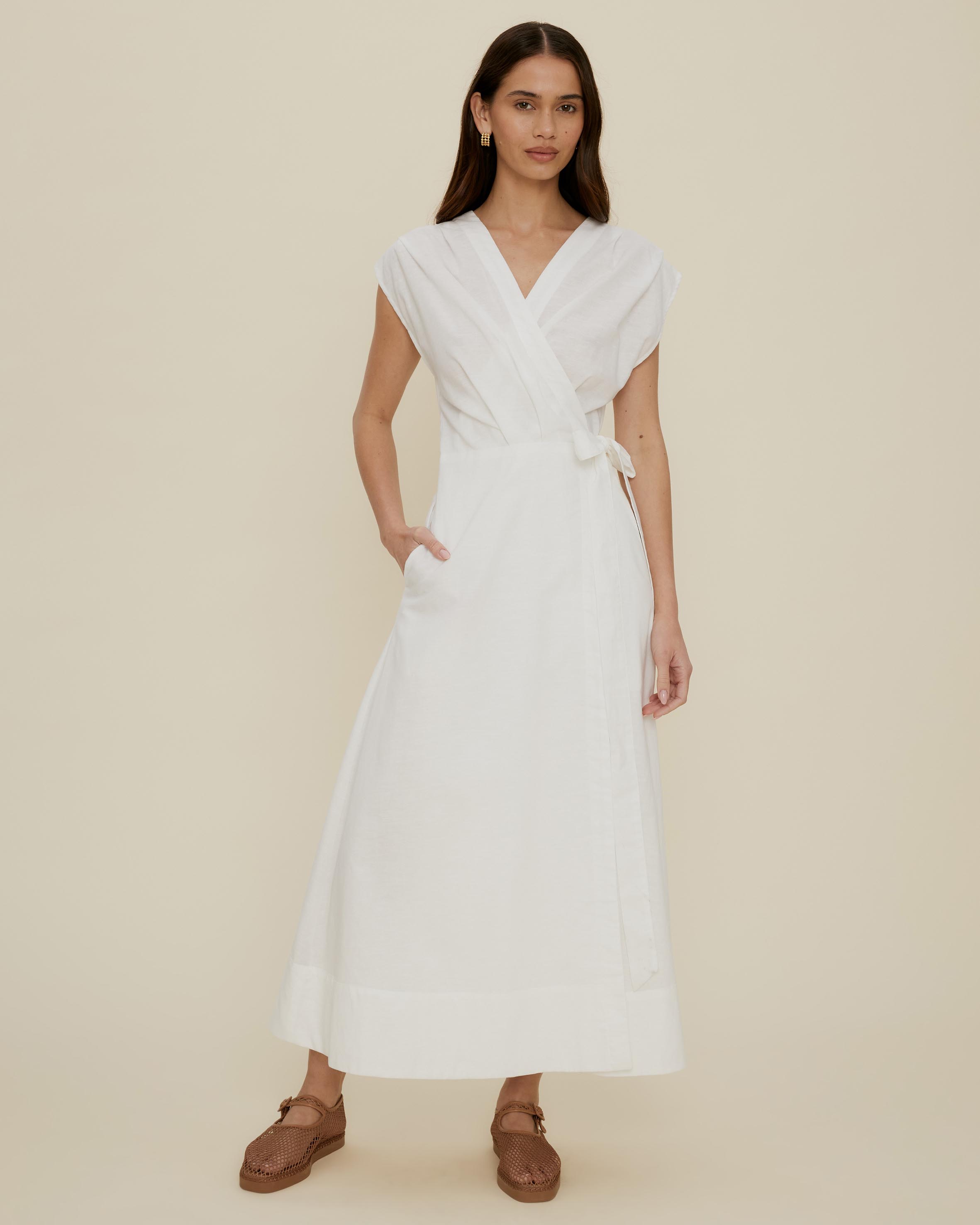 Tuck Bodice Sleeveless Midi Dress