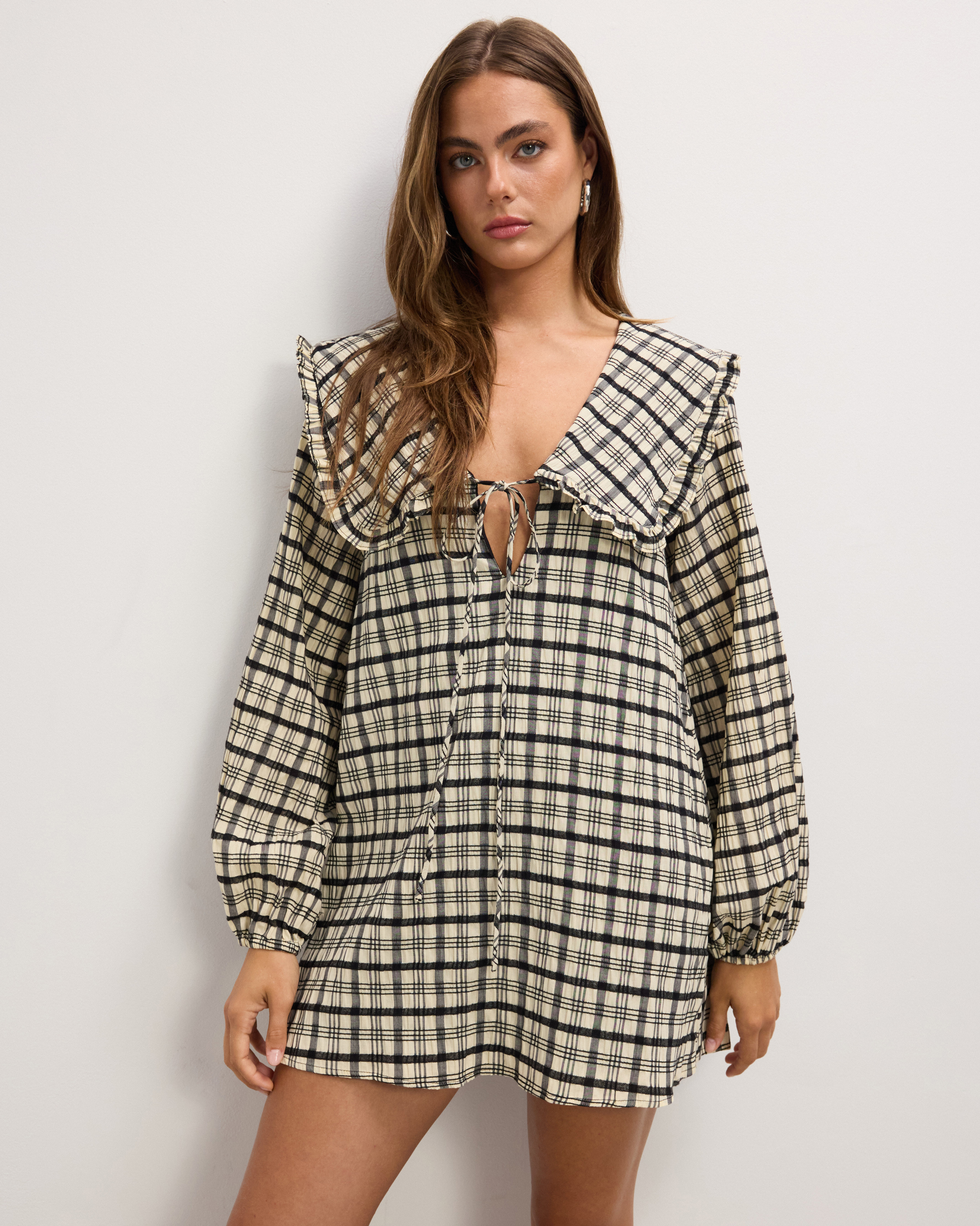 Adela Check Collared Mini Dress