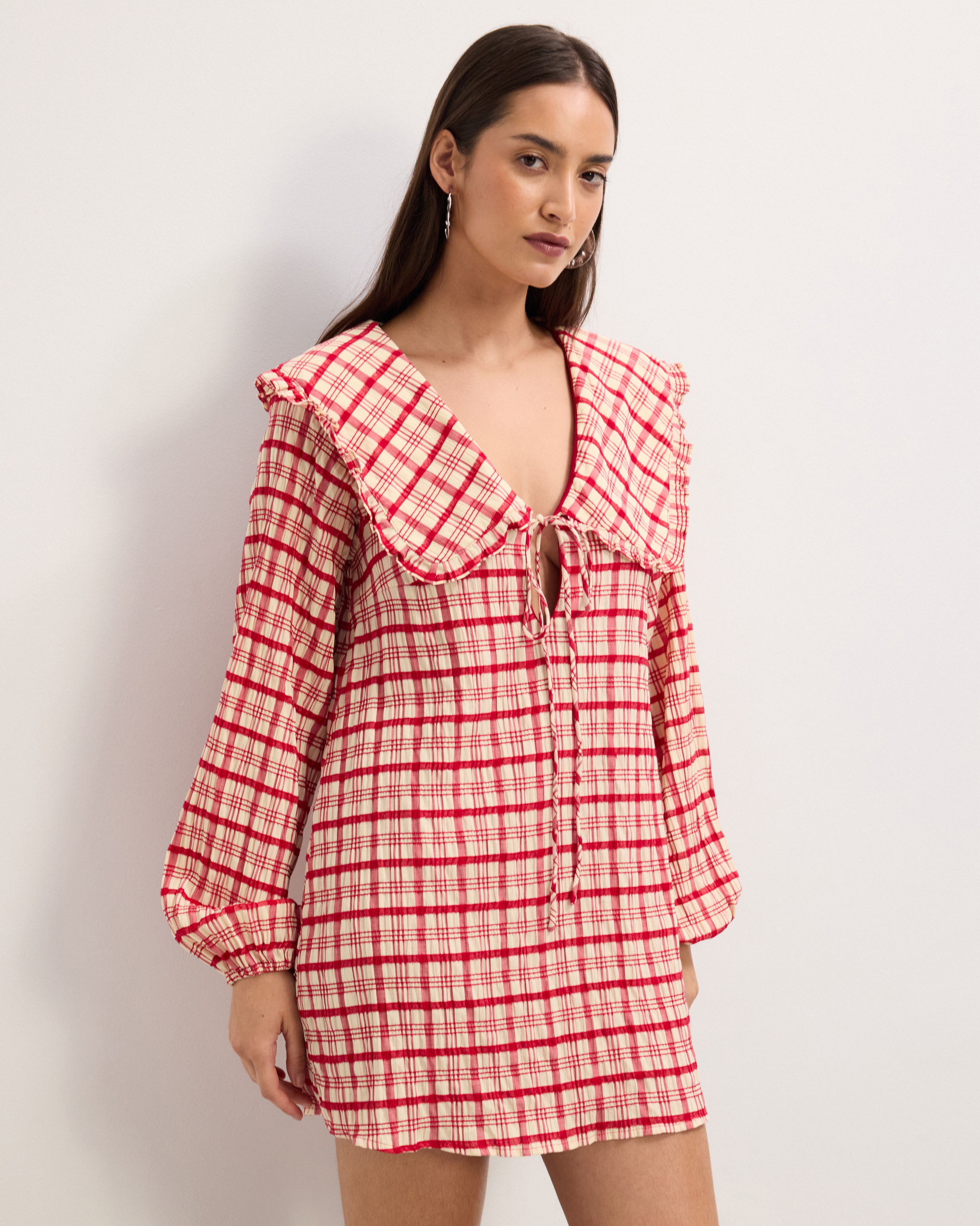 Adela Check Collared Mini Dress