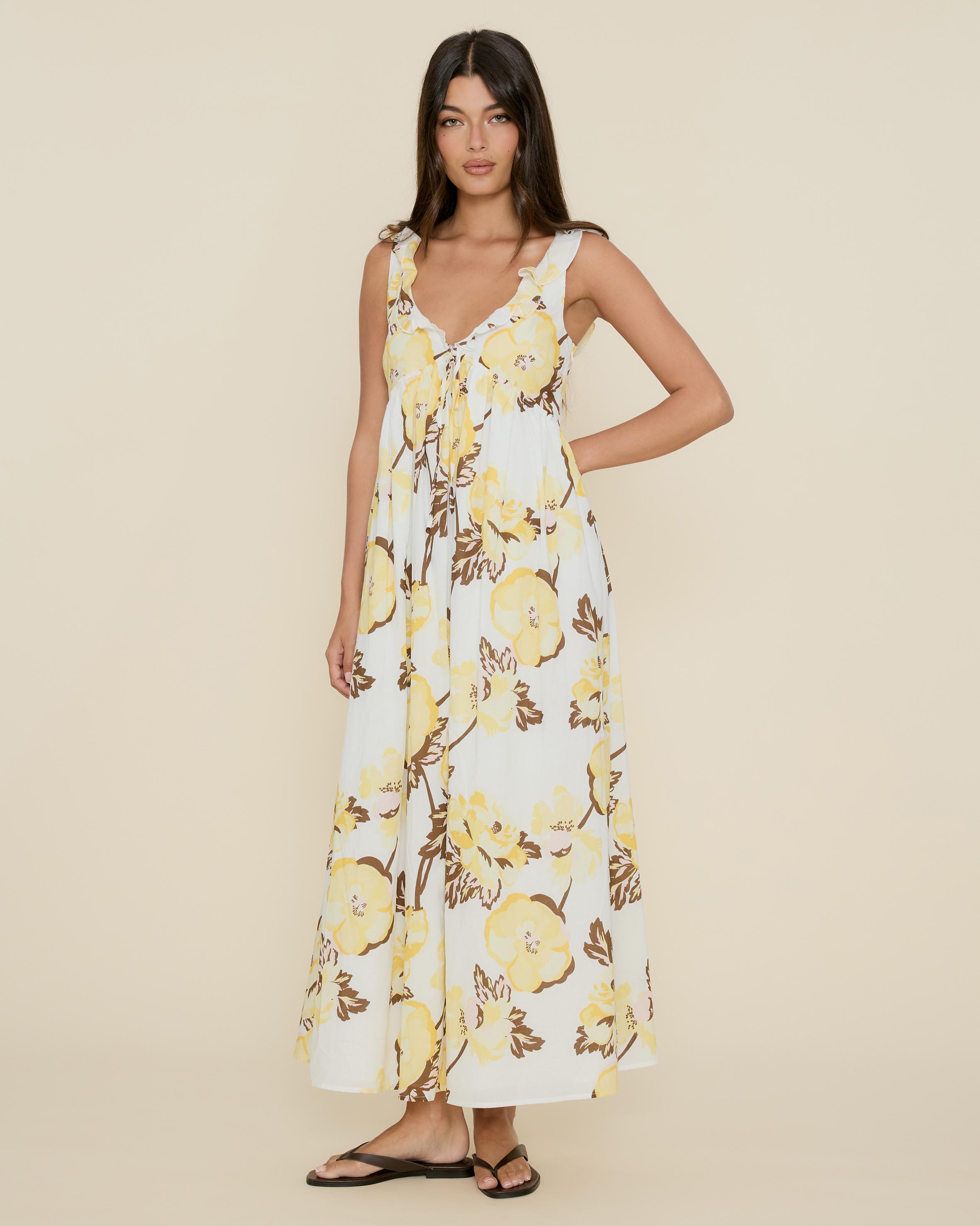 Tie Front Ruffle Midi Dress