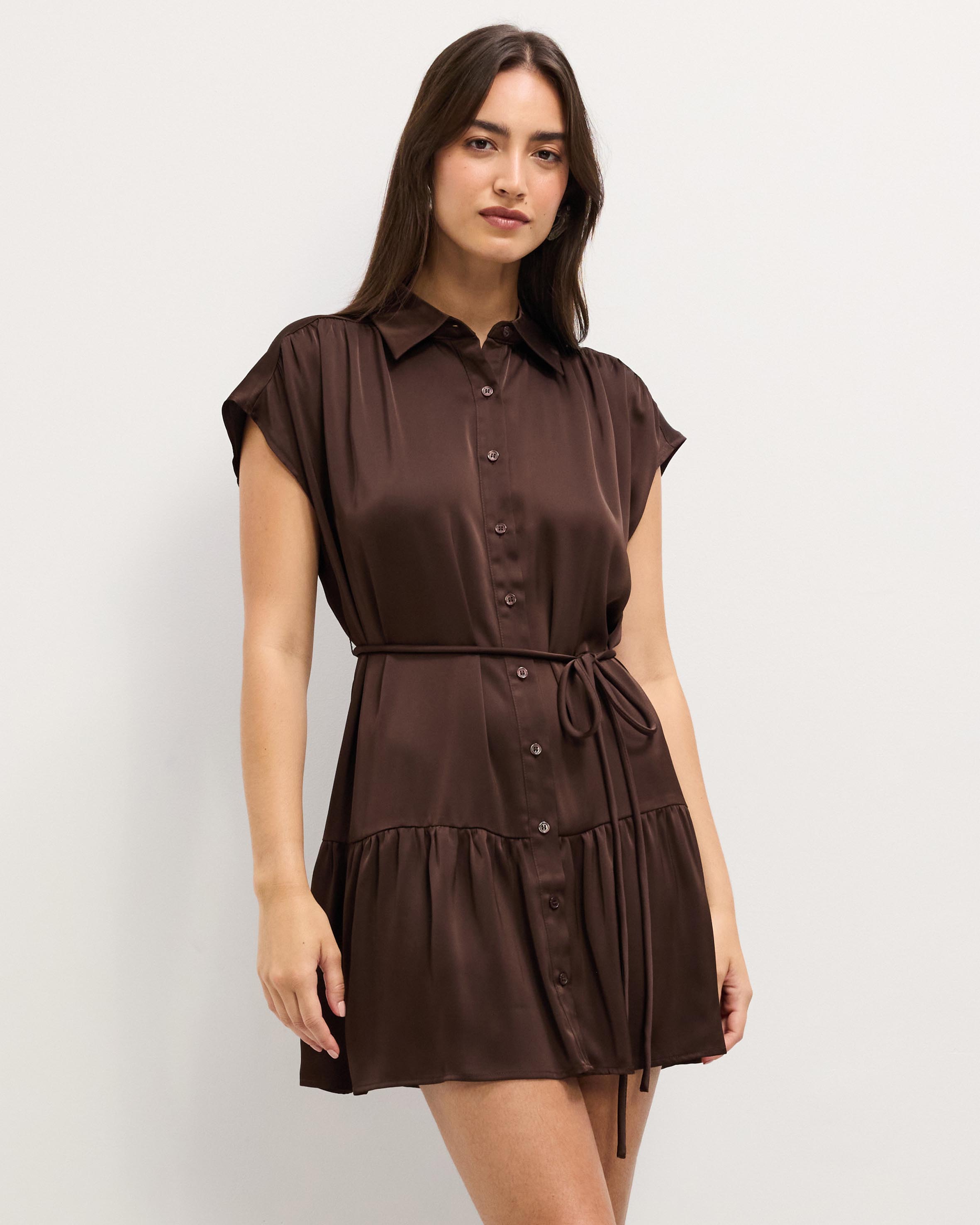 Bryne Mini Satin Shirt Dress