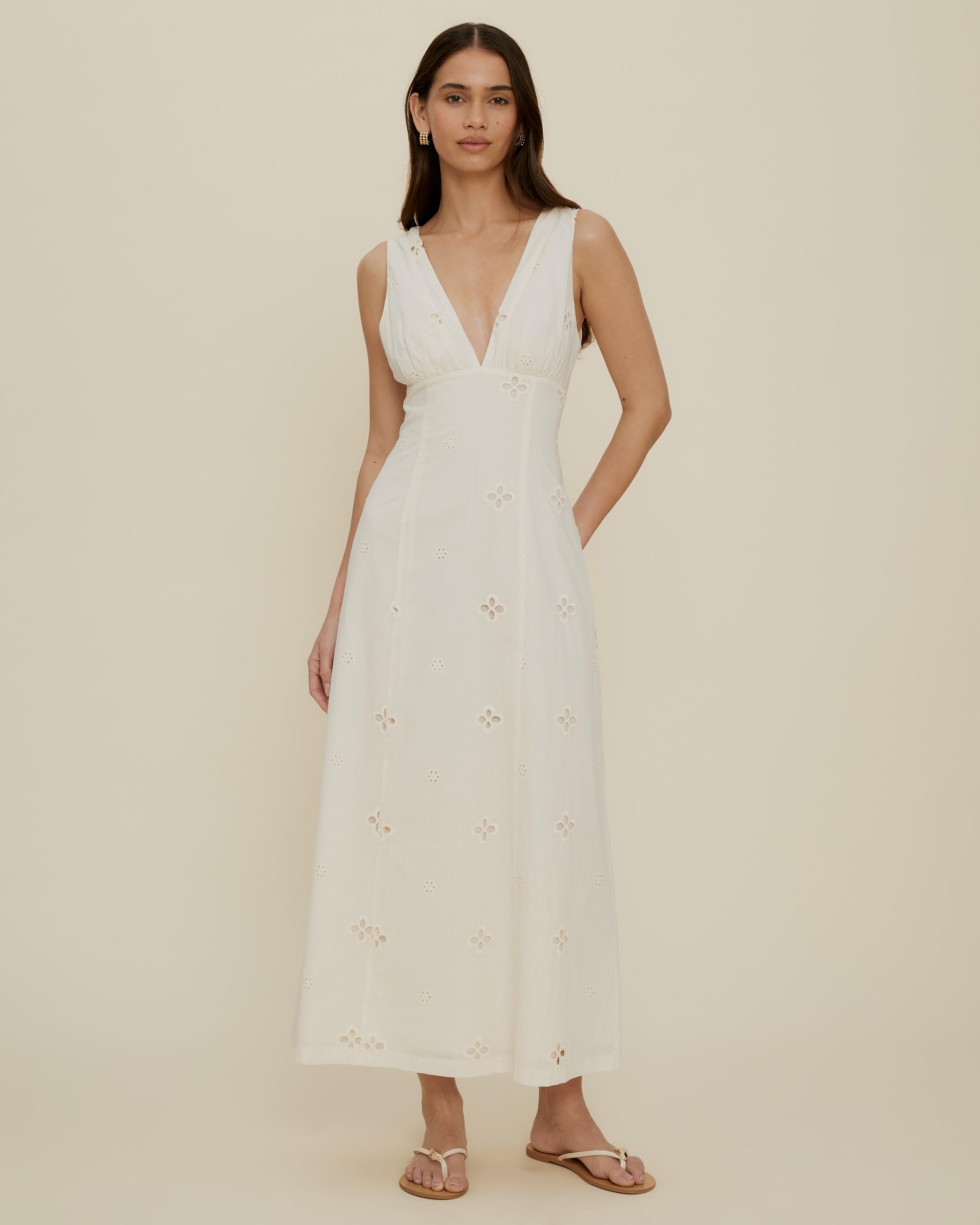 Esther Column Broderie Midi Dress