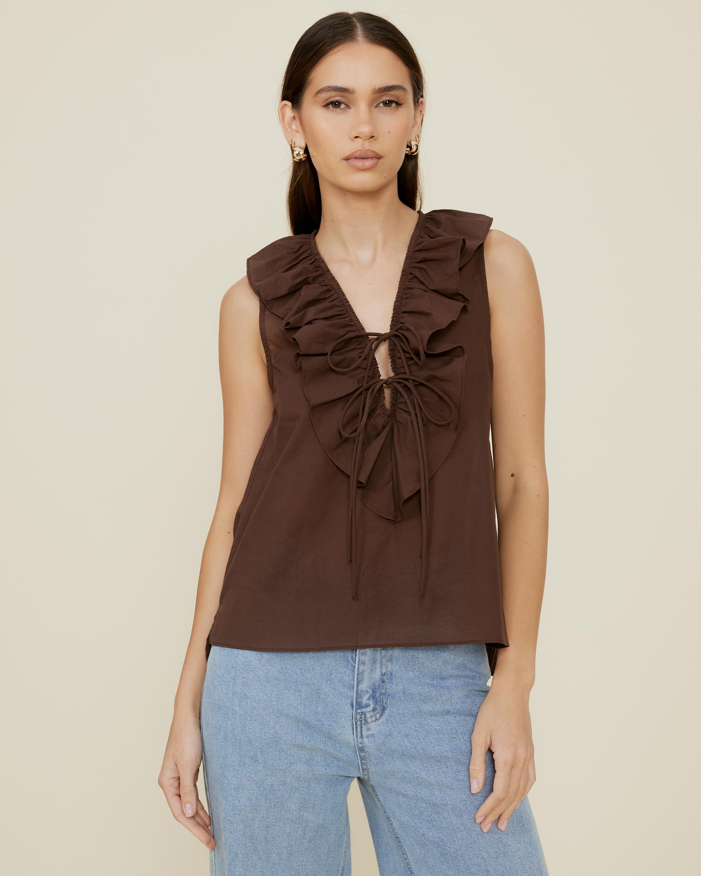 Alexis Tie Front Ruffle Top