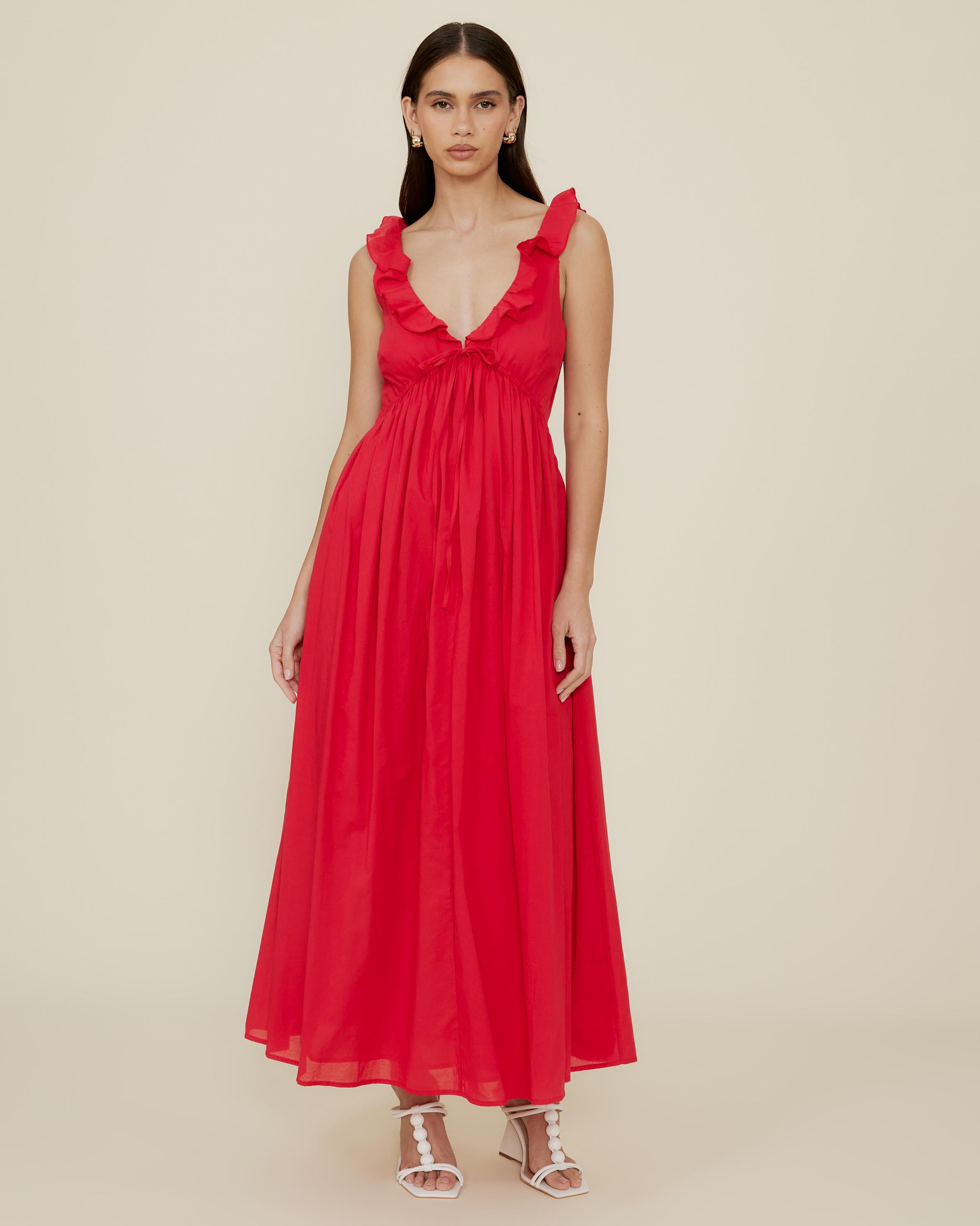 Tie Front Ruffle Midi Dress