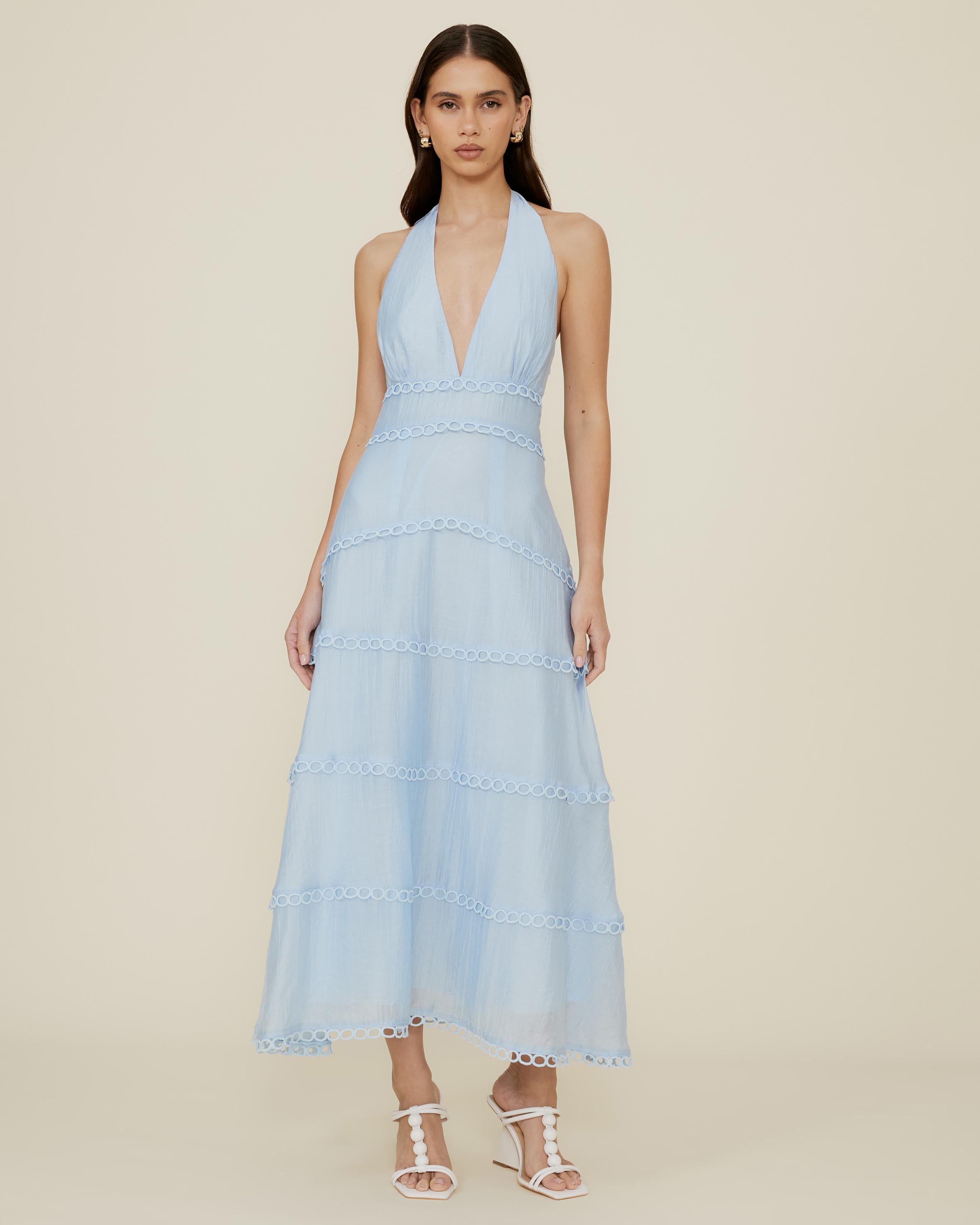 Halter Bodice Tiered Midi Dress