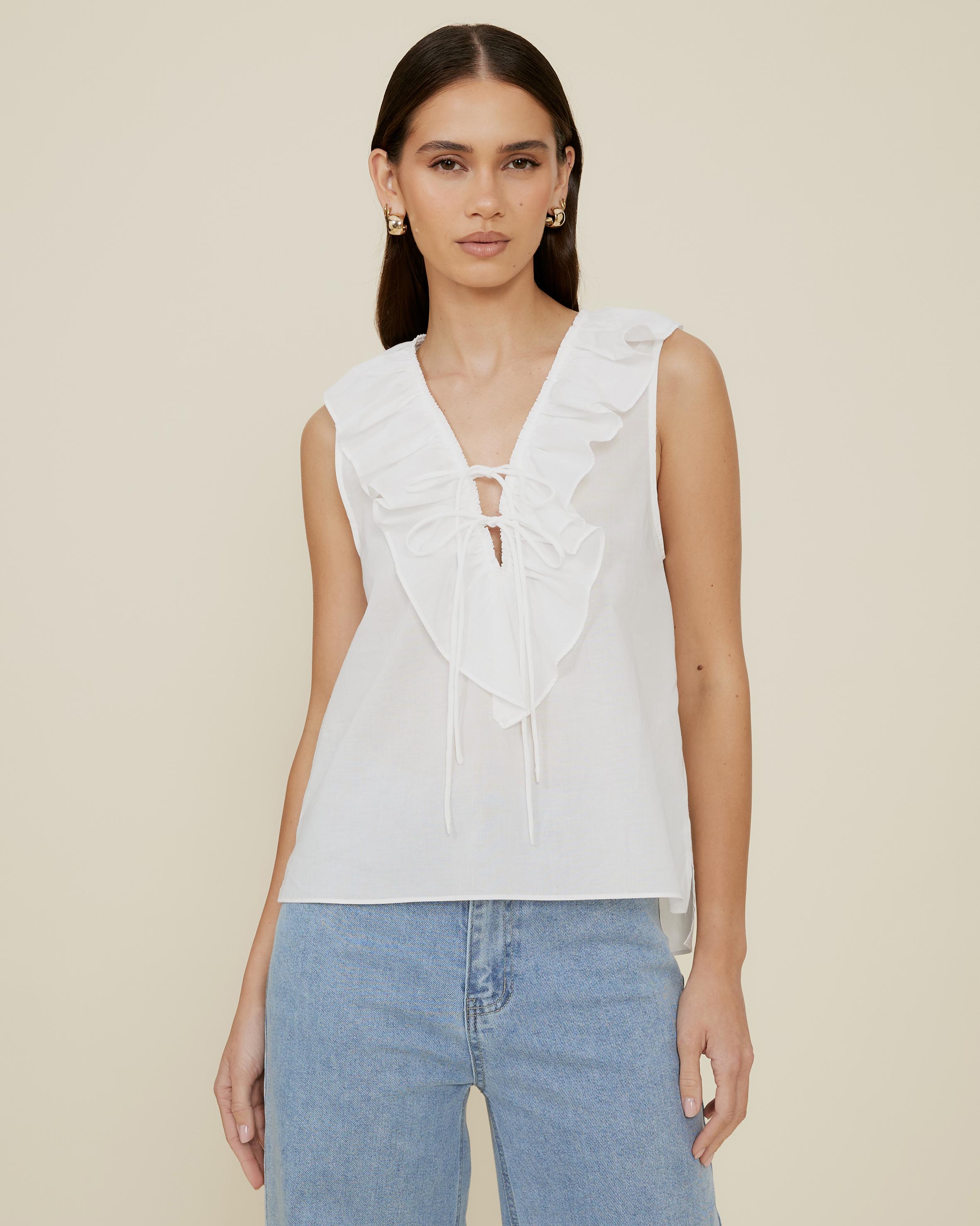 Alexis Tie Front Ruffle Top