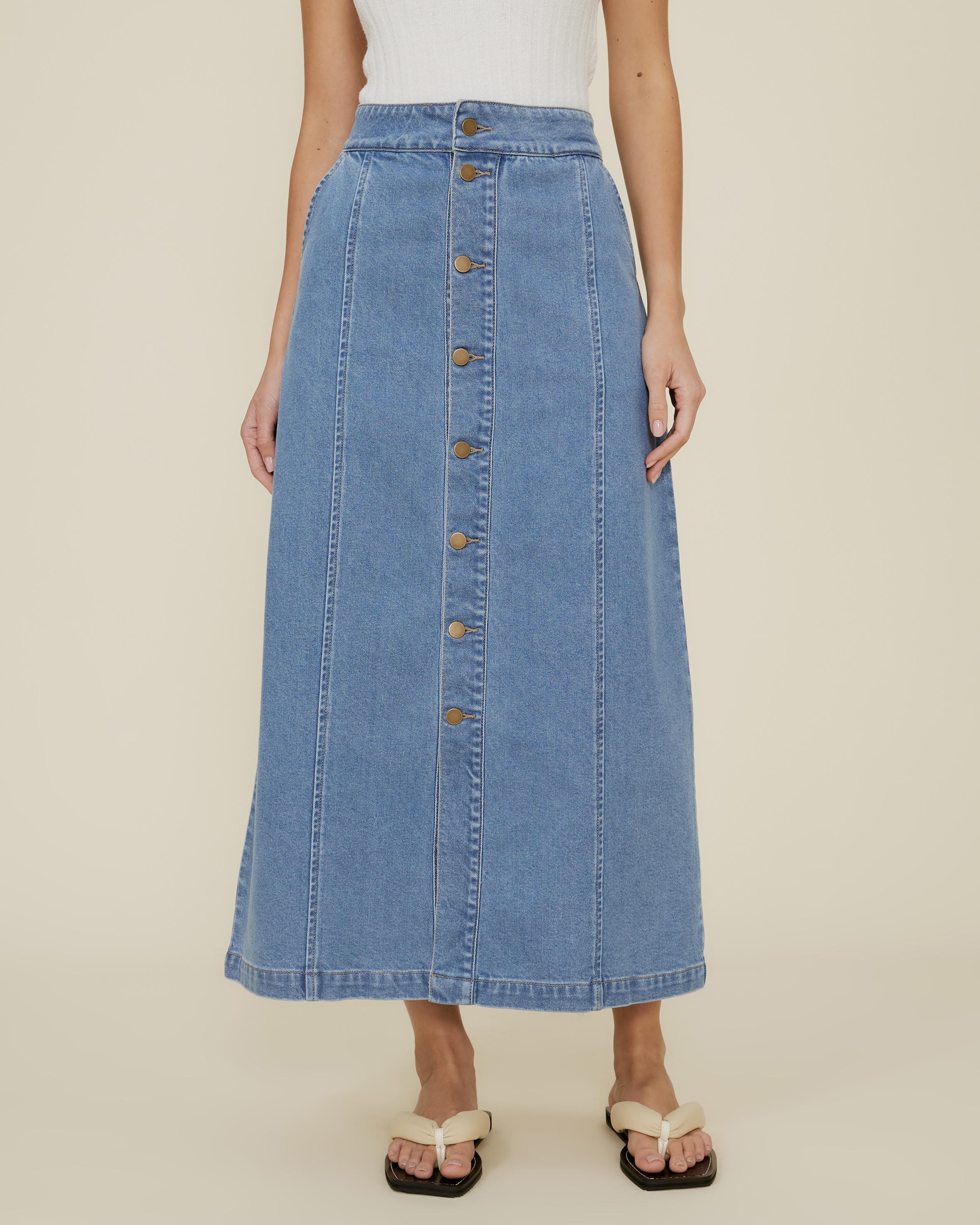 Denim Midi Skirt With Buttons