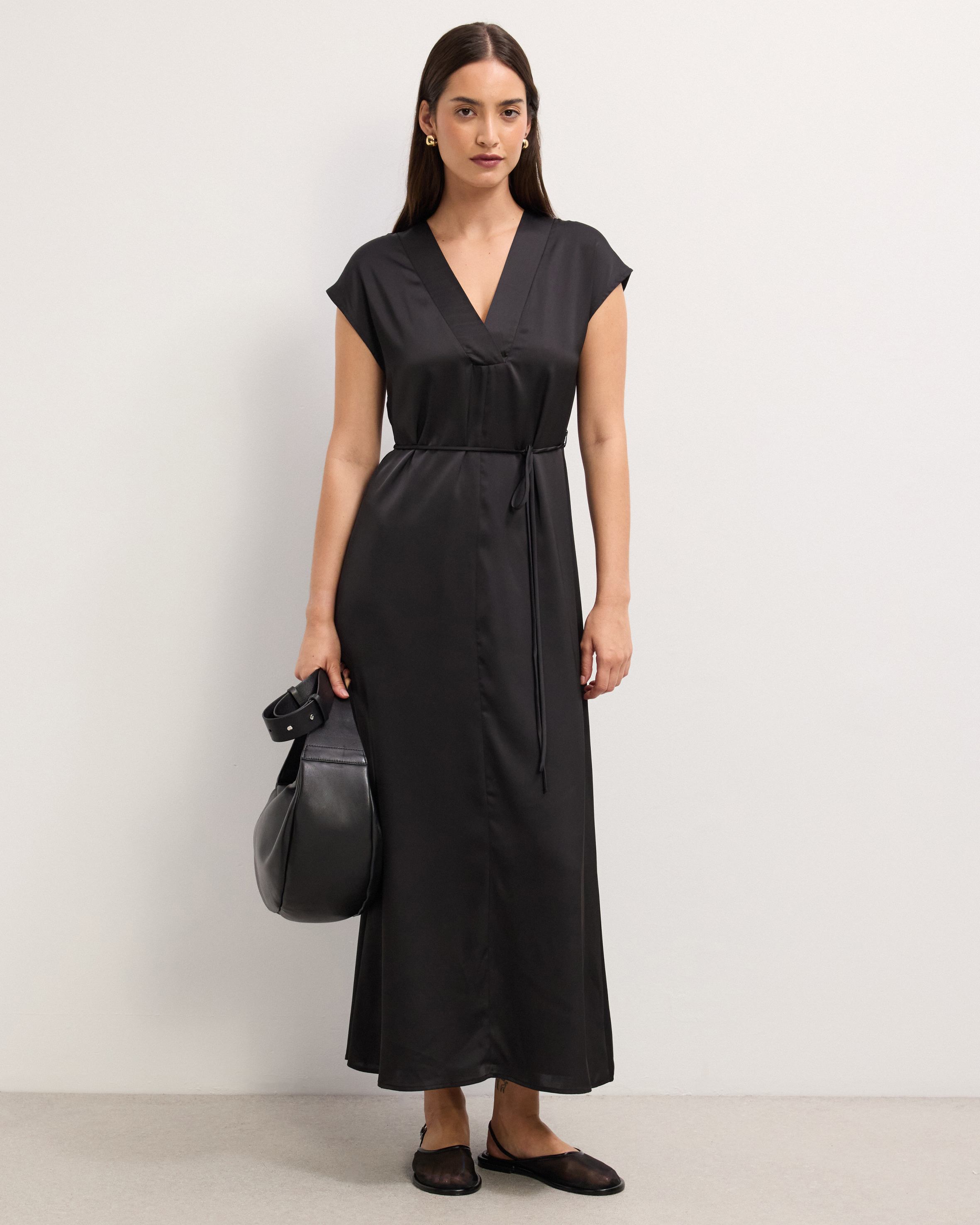 Josephine Satin V-Neck Maxi Dress