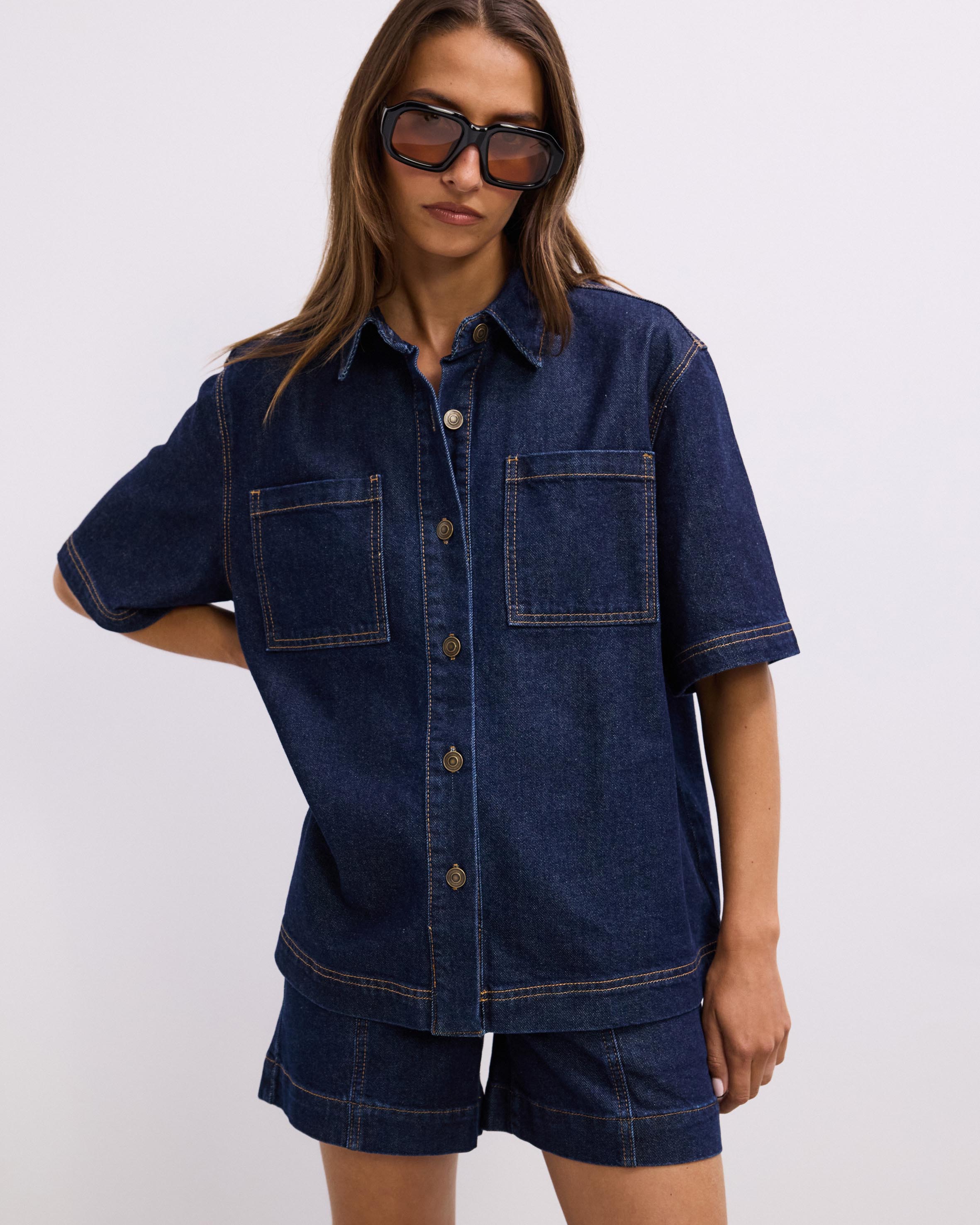 Reese Oversized Short Sleeve Denim Shirt