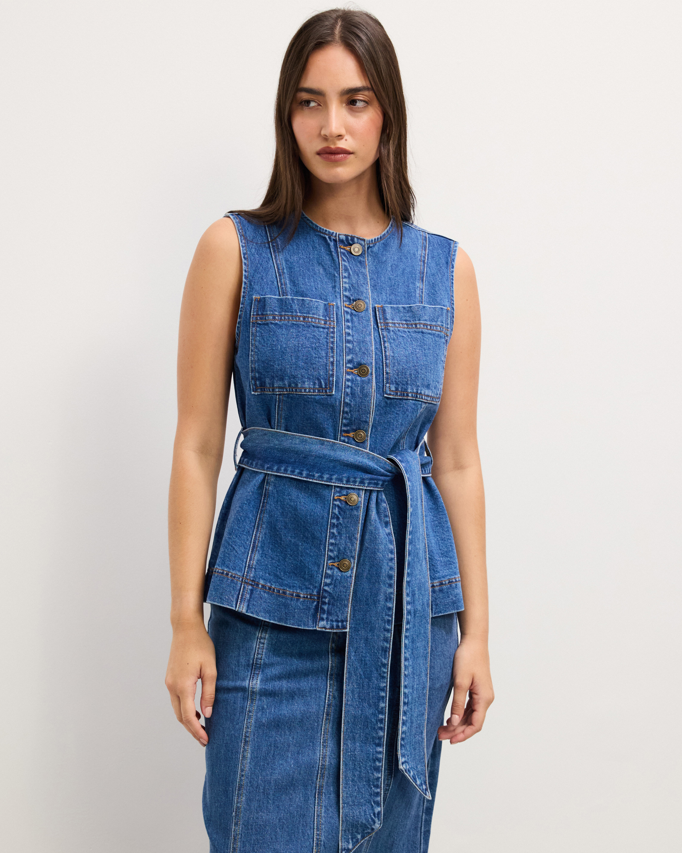 Layla Denim Vest with Tie
