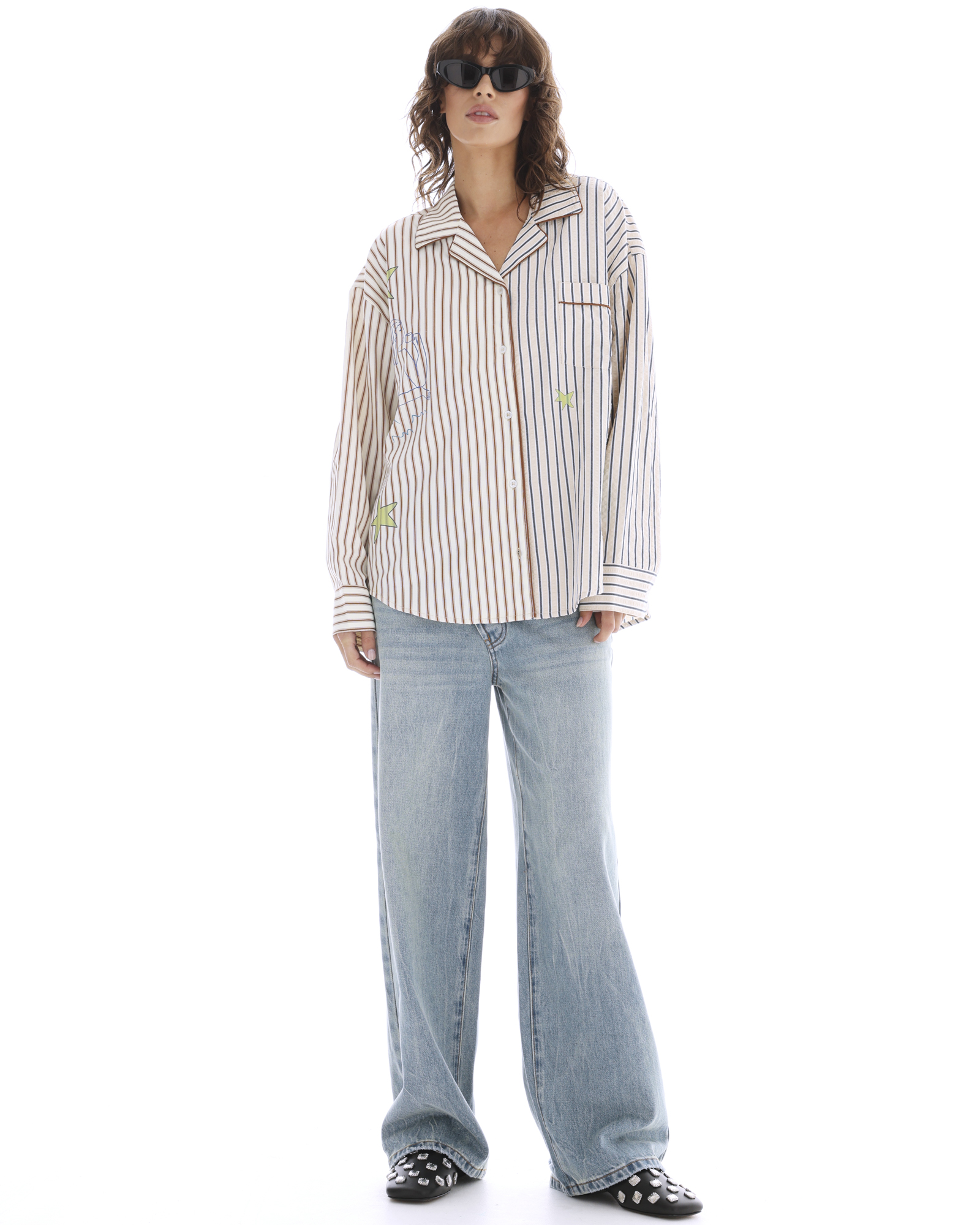 Half n Half Illustrated Muse Stripe Shirt