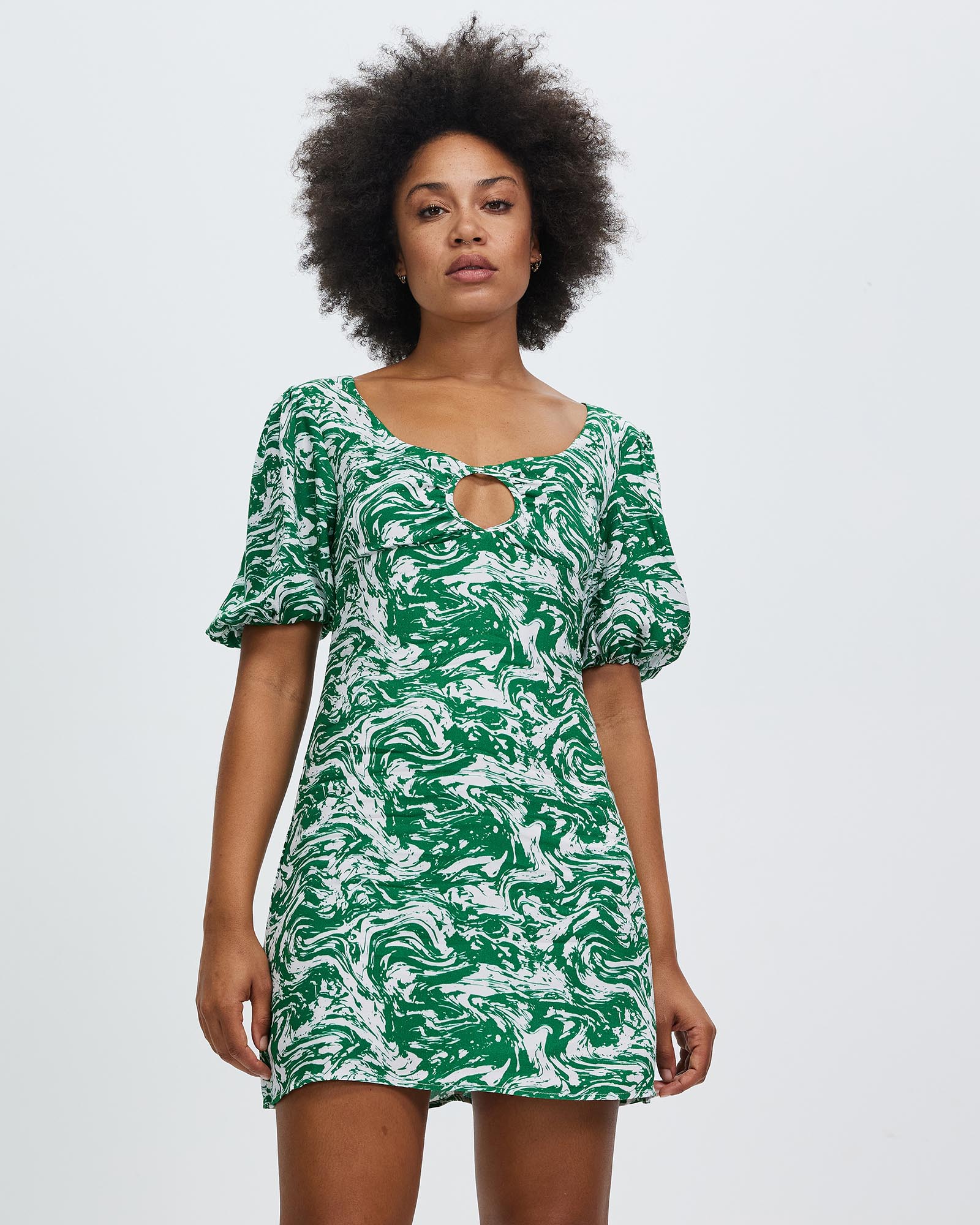 Marble Balloon Sleeve Mini Dress