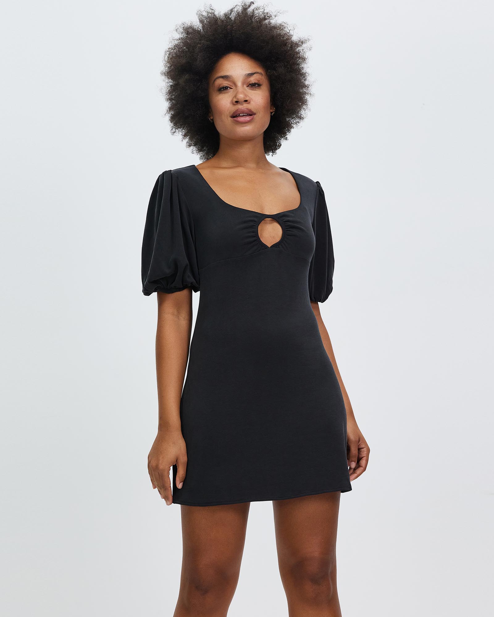 Marble Balloon Sleeve Mini Dress