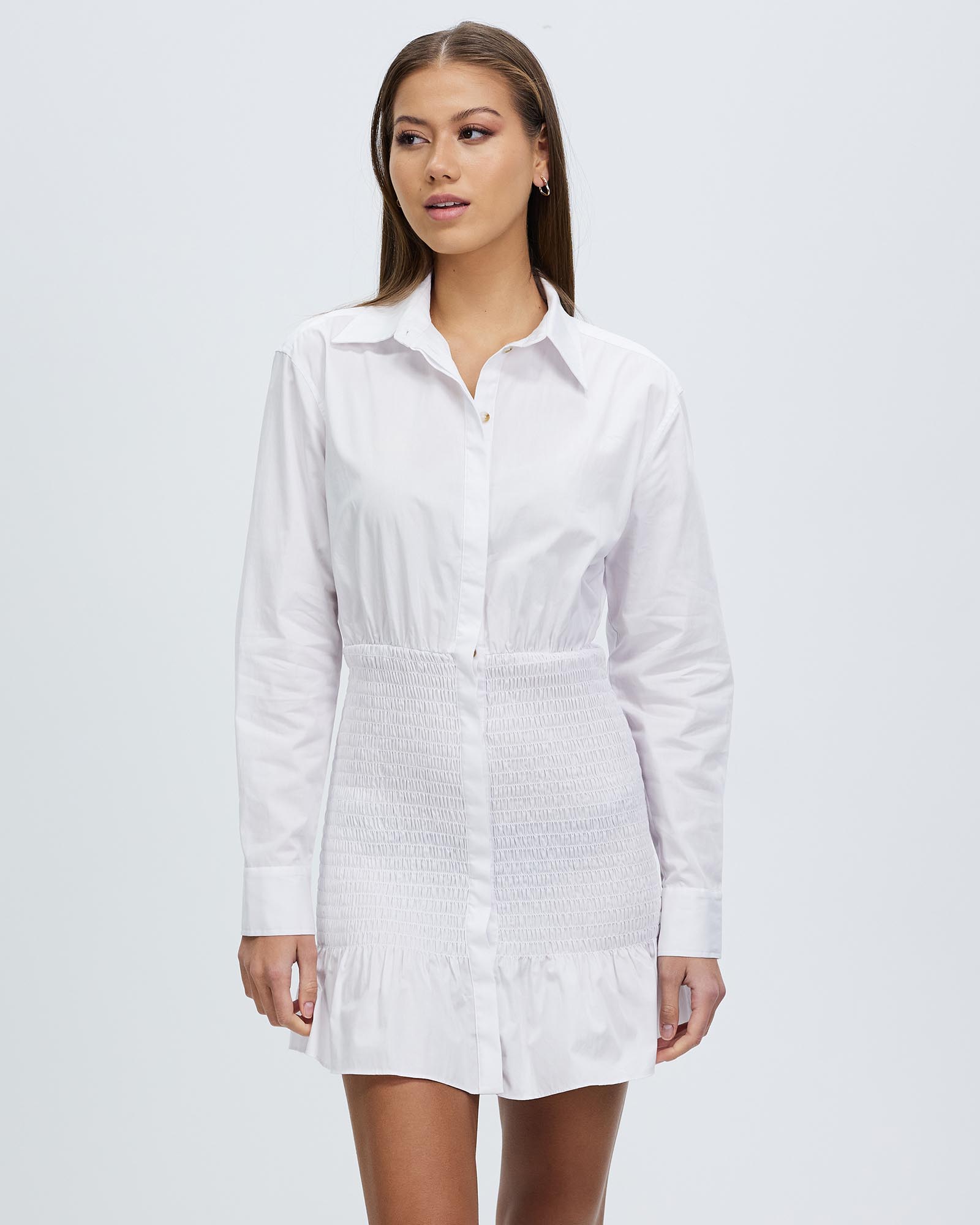 Blur Out Shirred Shirt Dress