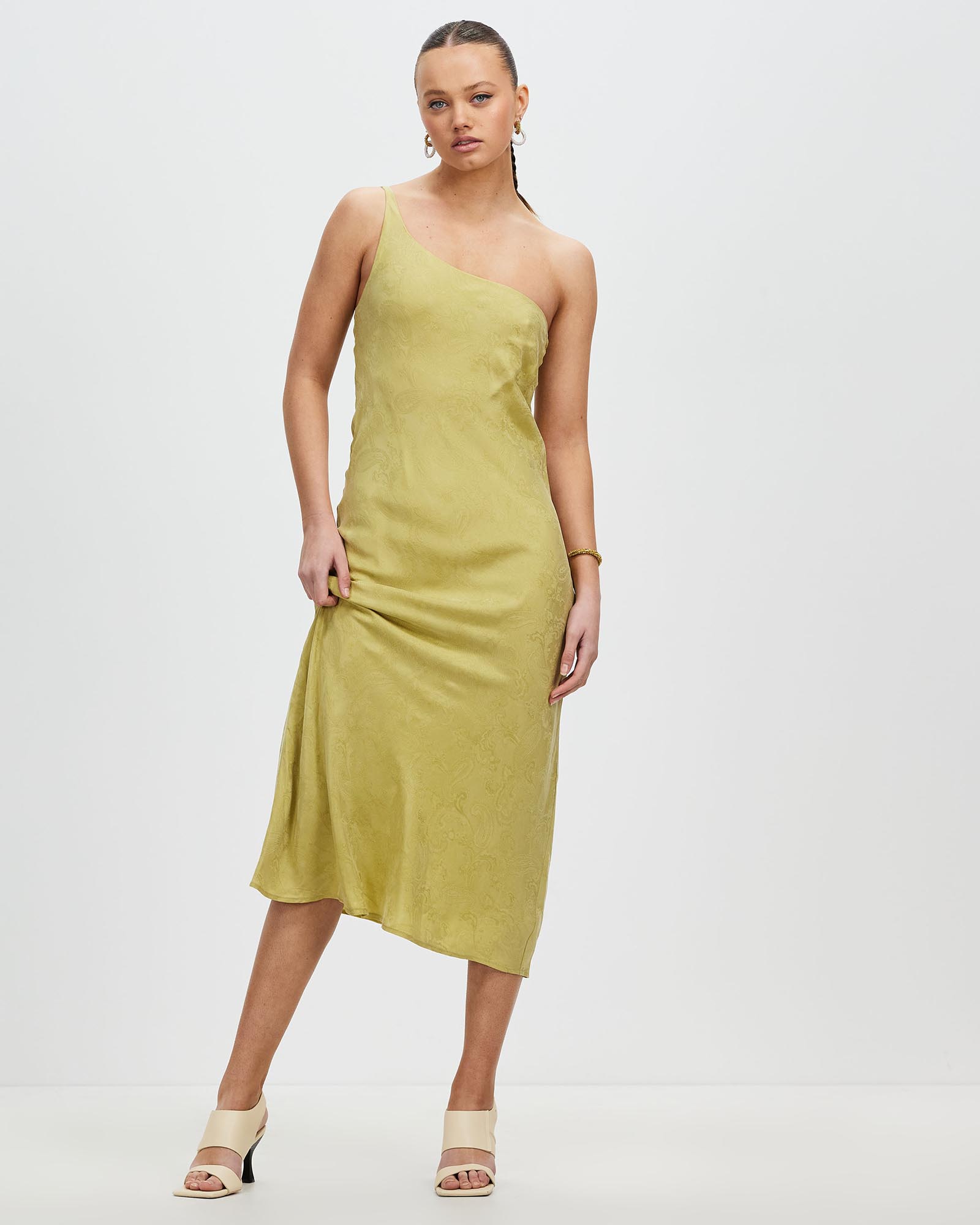 Paisley Bias One Shoulder Midi Dress