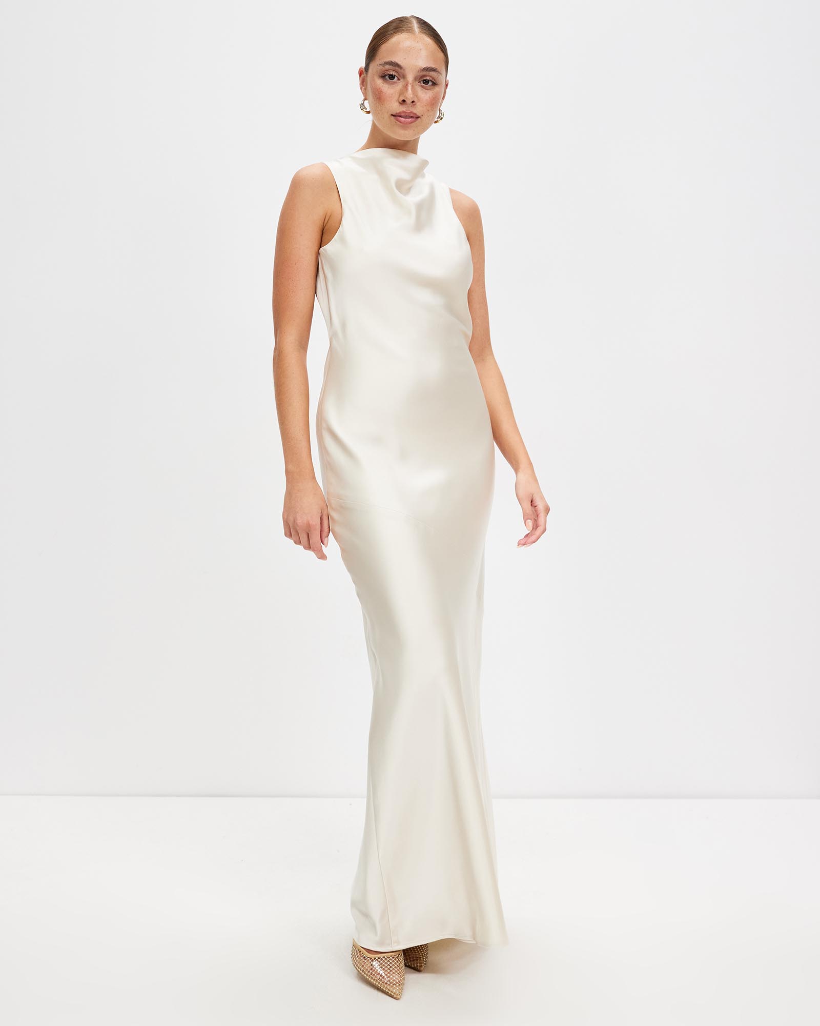 Satin Bias Cowl Back Maxi Dress