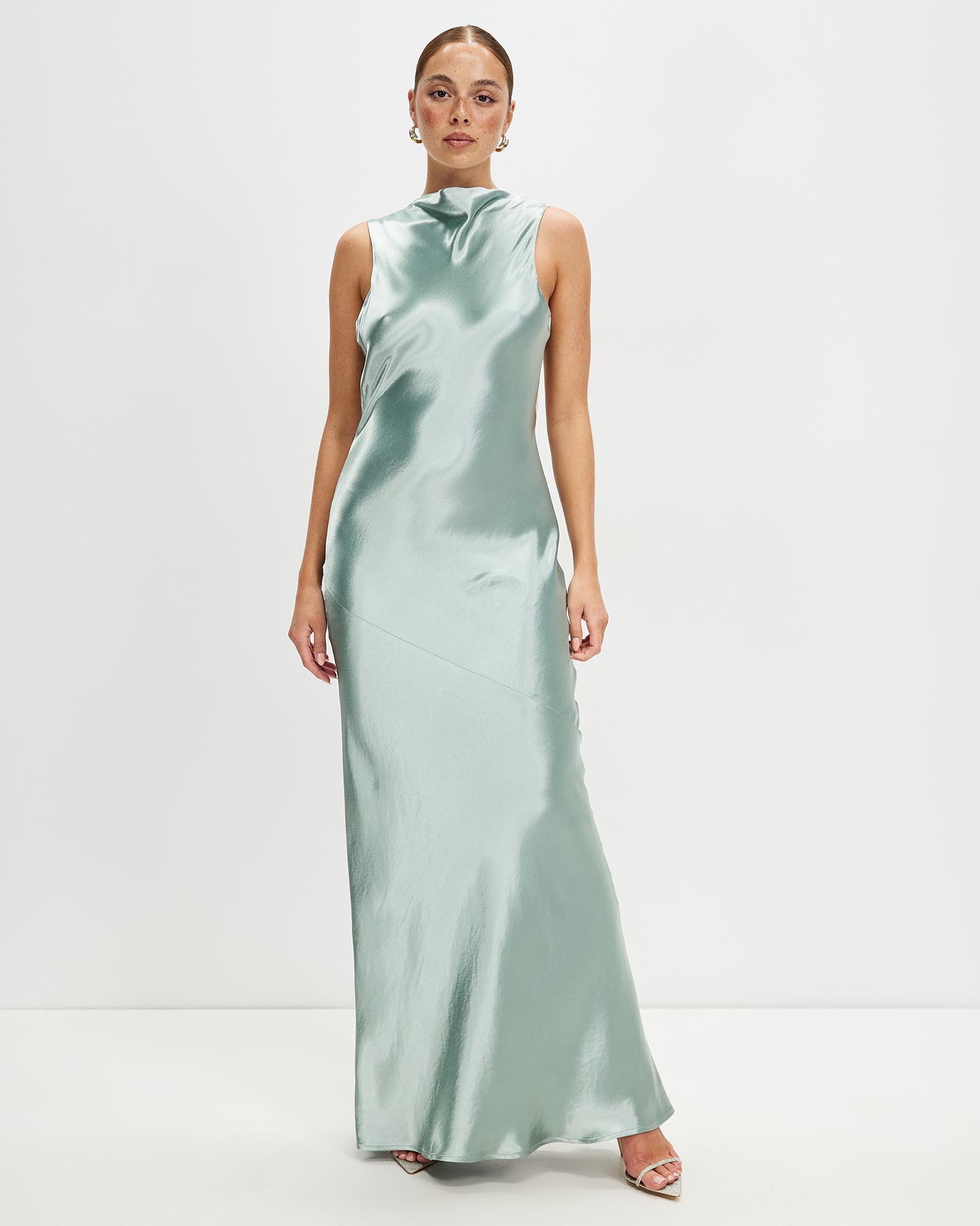 Satin Bias Cowl Back Maxi Dress