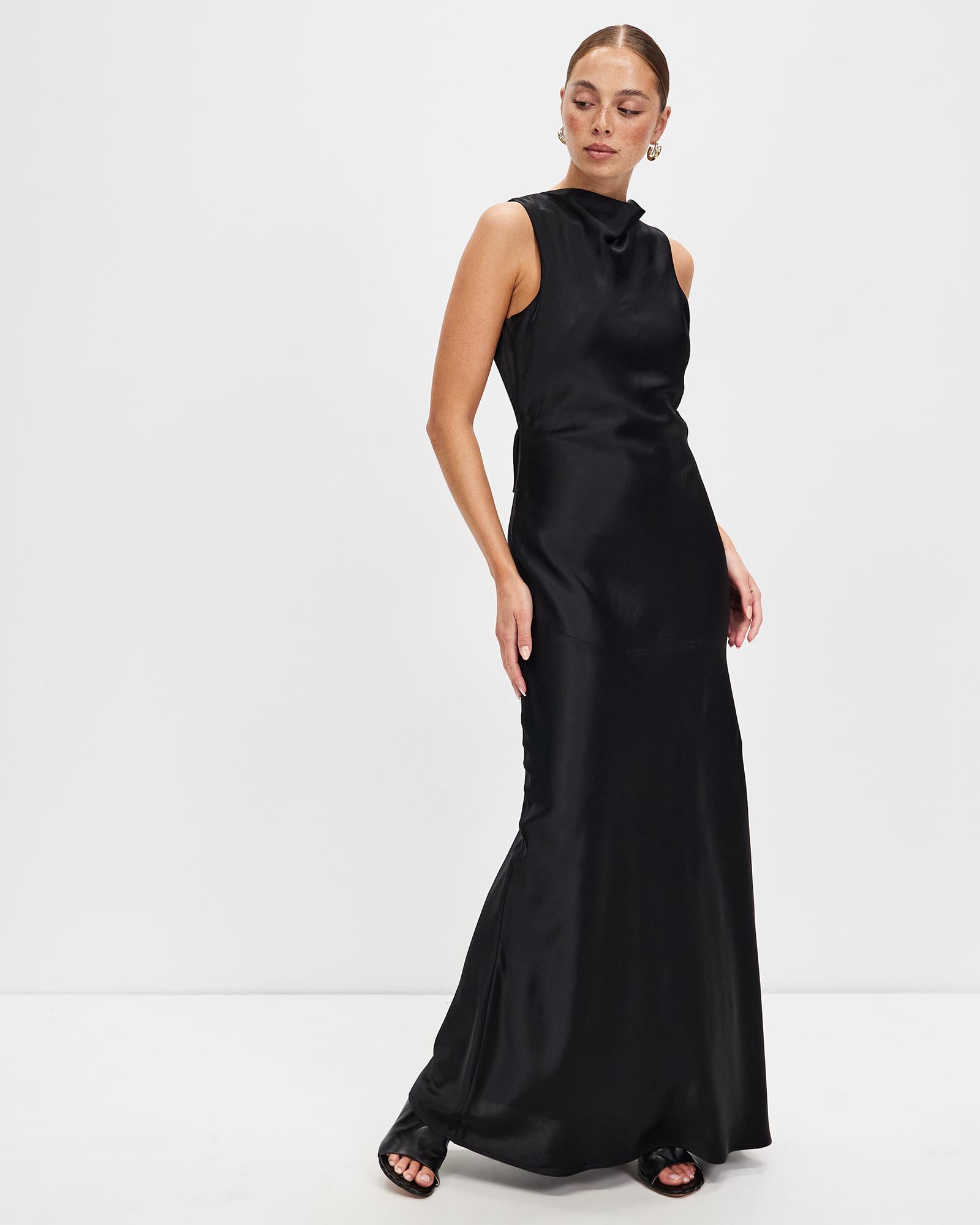Satin Bias Cowl Back Maxi Dress