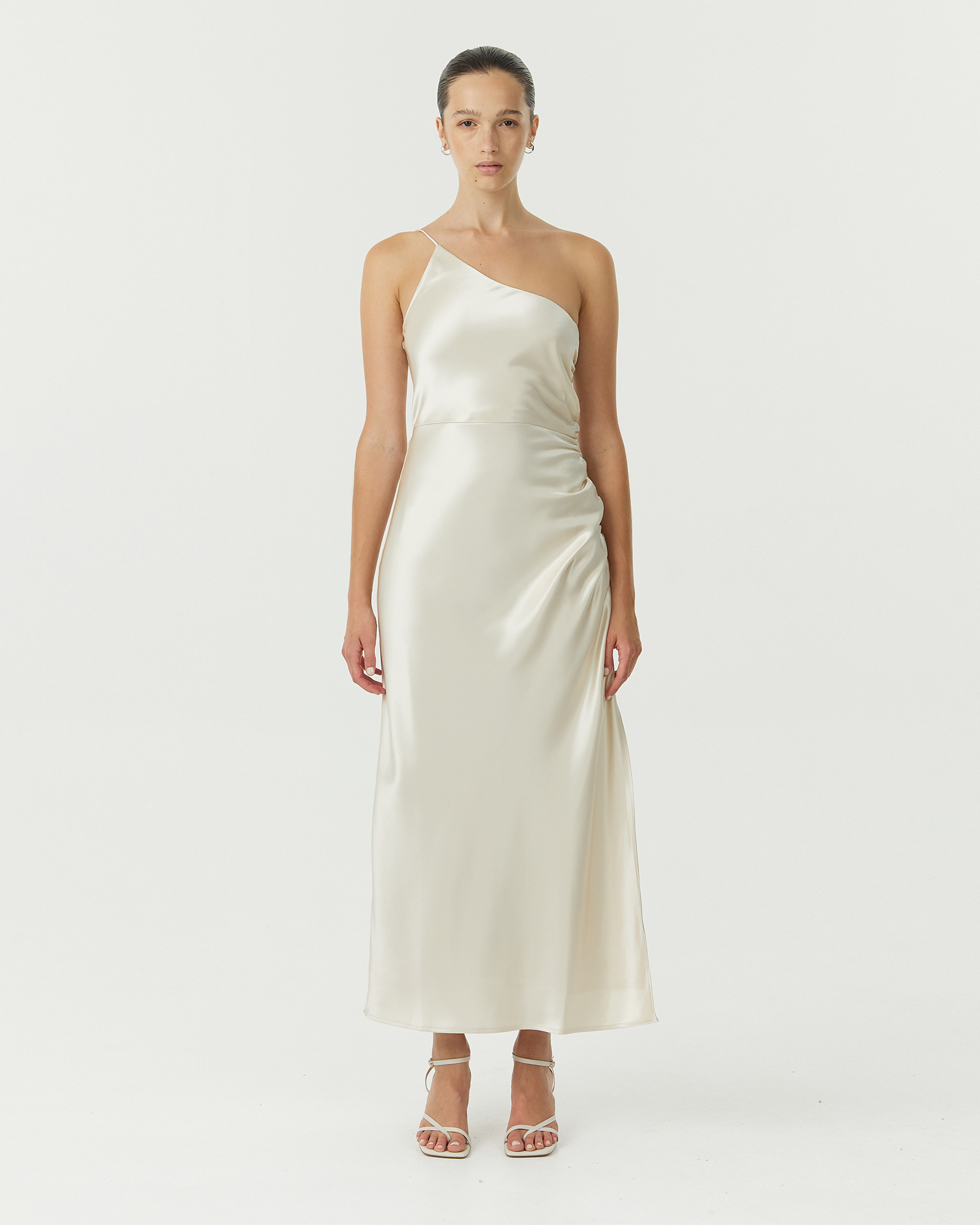 Satin Gather One Shoulder Dress