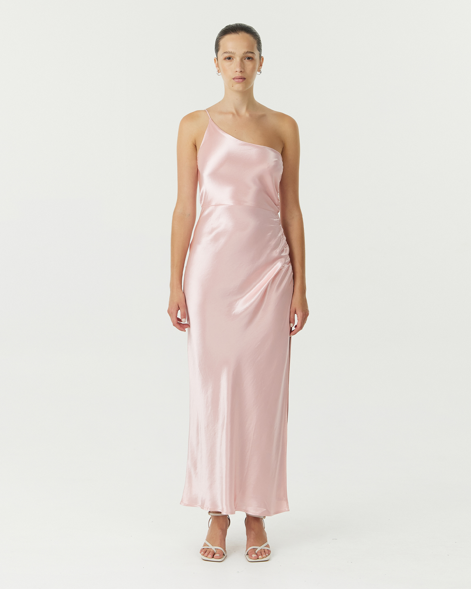 Satin Gather One Shoulder Dress