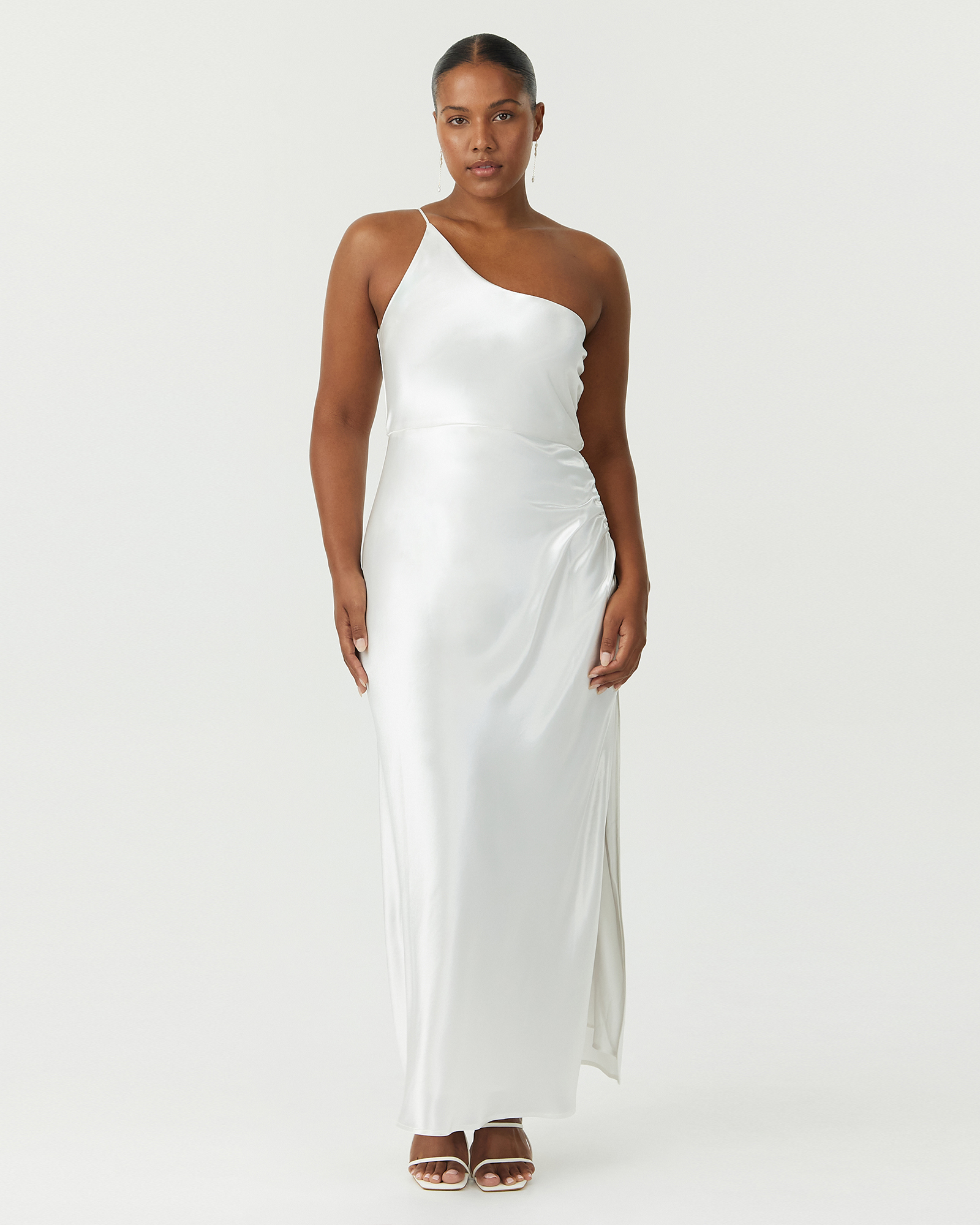 Satin Gather One Shoulder Dress