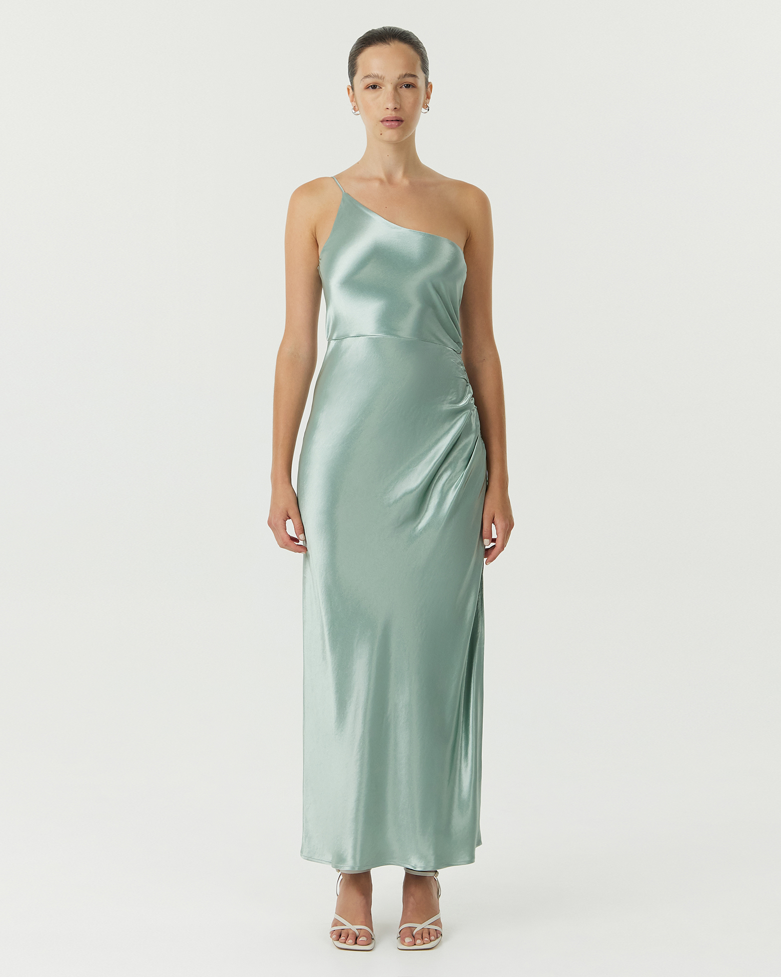 Satin Gather One Shoulder Dress