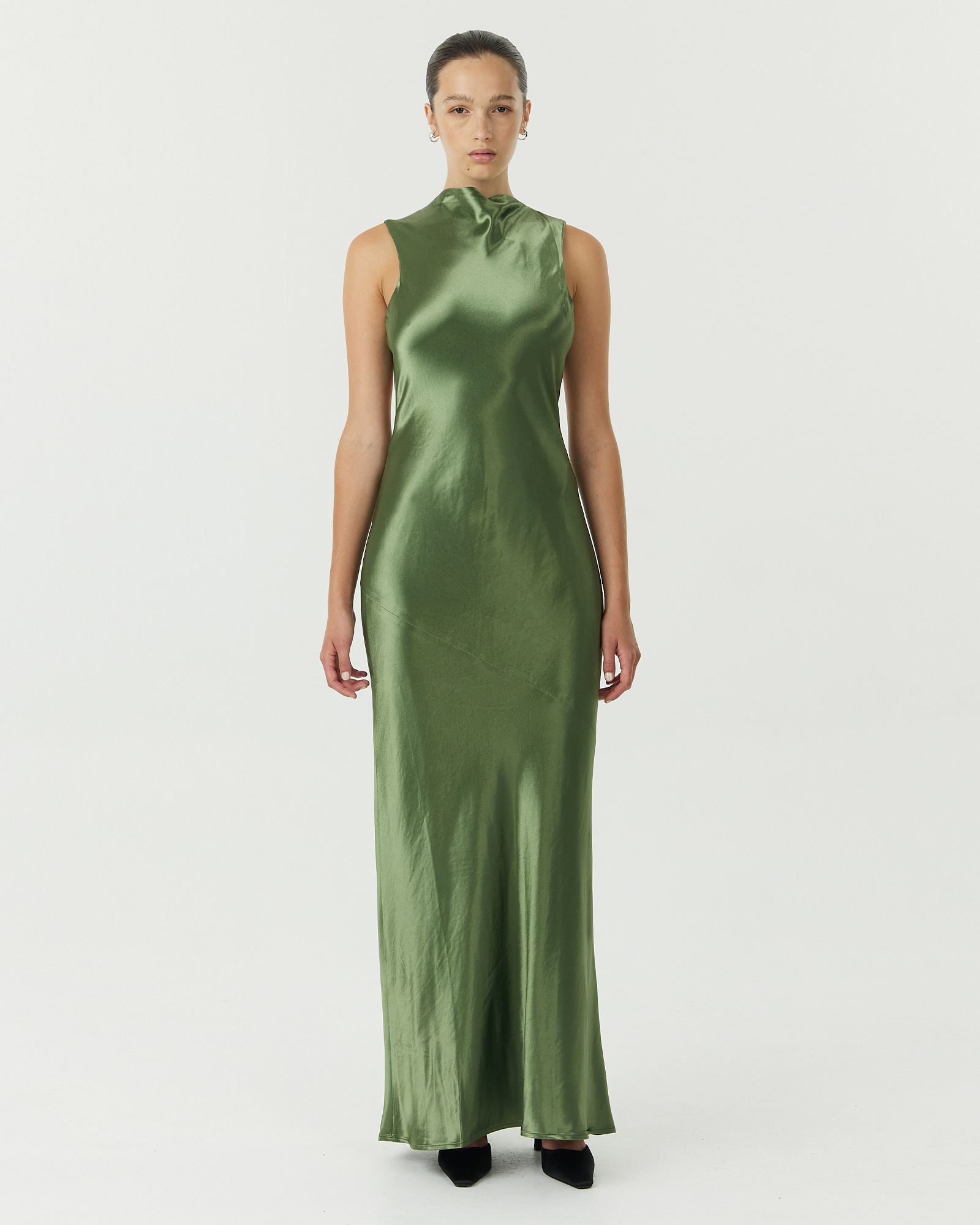 Satin Bias Cowl Back Maxi Dress