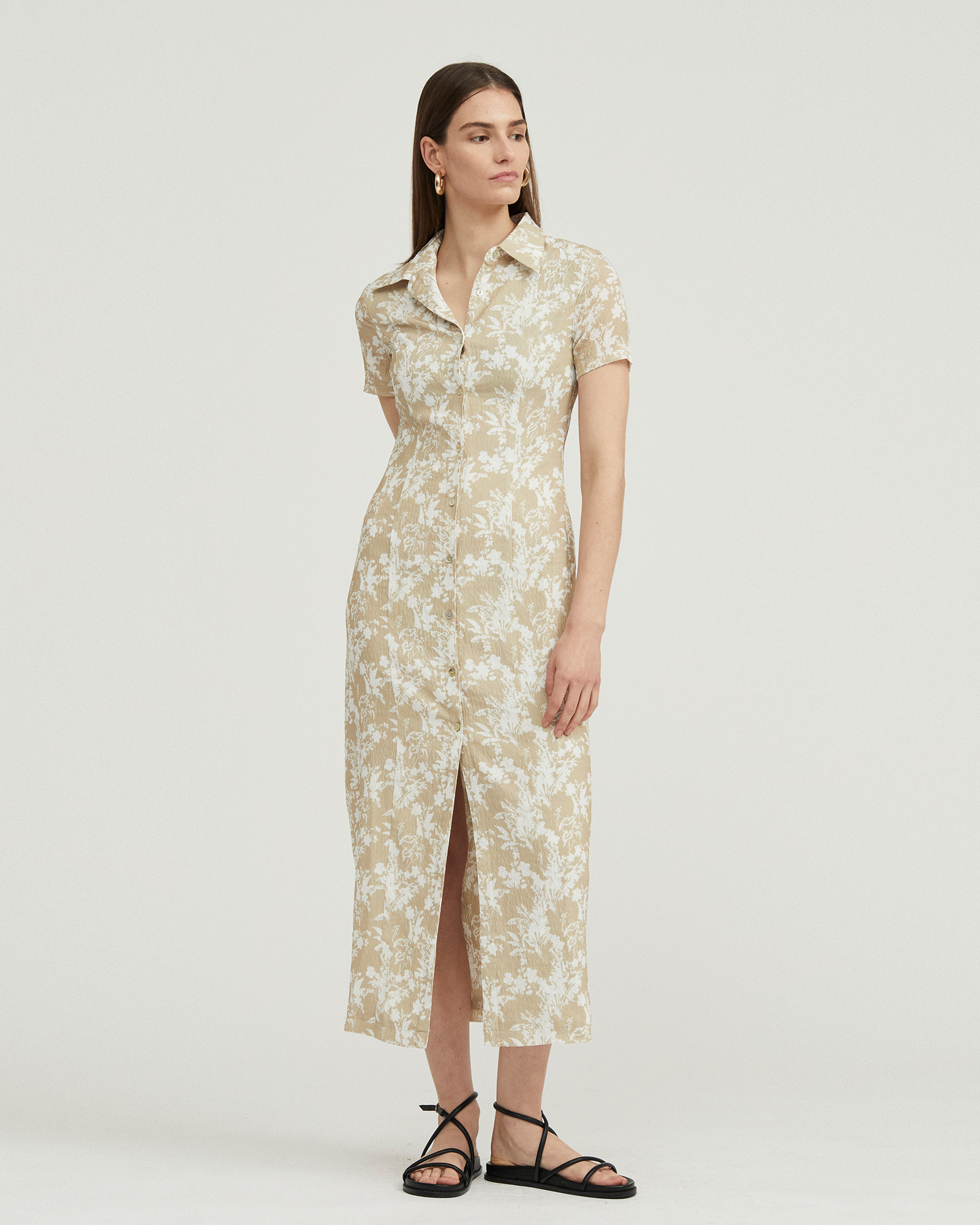 Waffle Midi Shirt Dress 