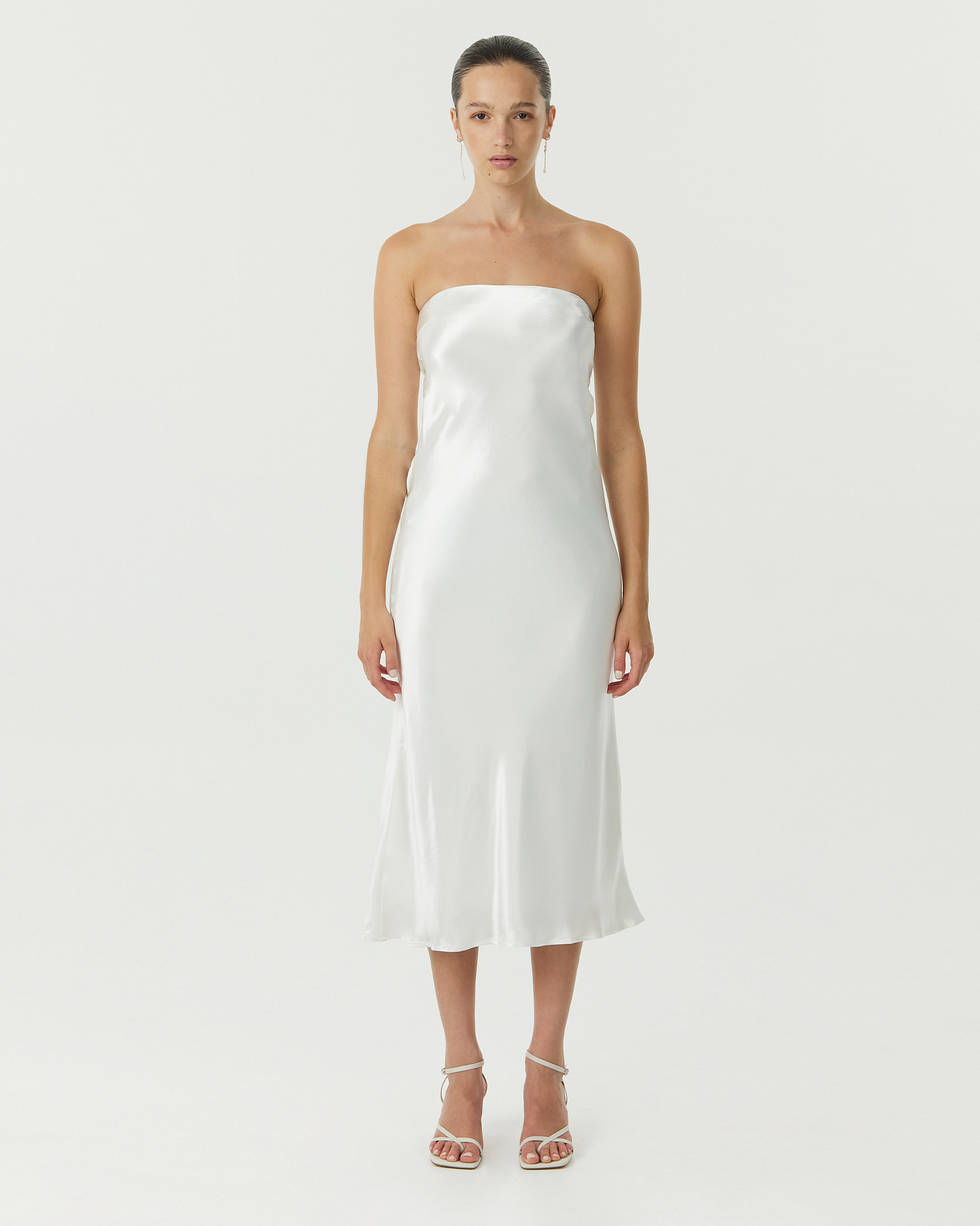 Satin Tie Back Strapless Midi Dress