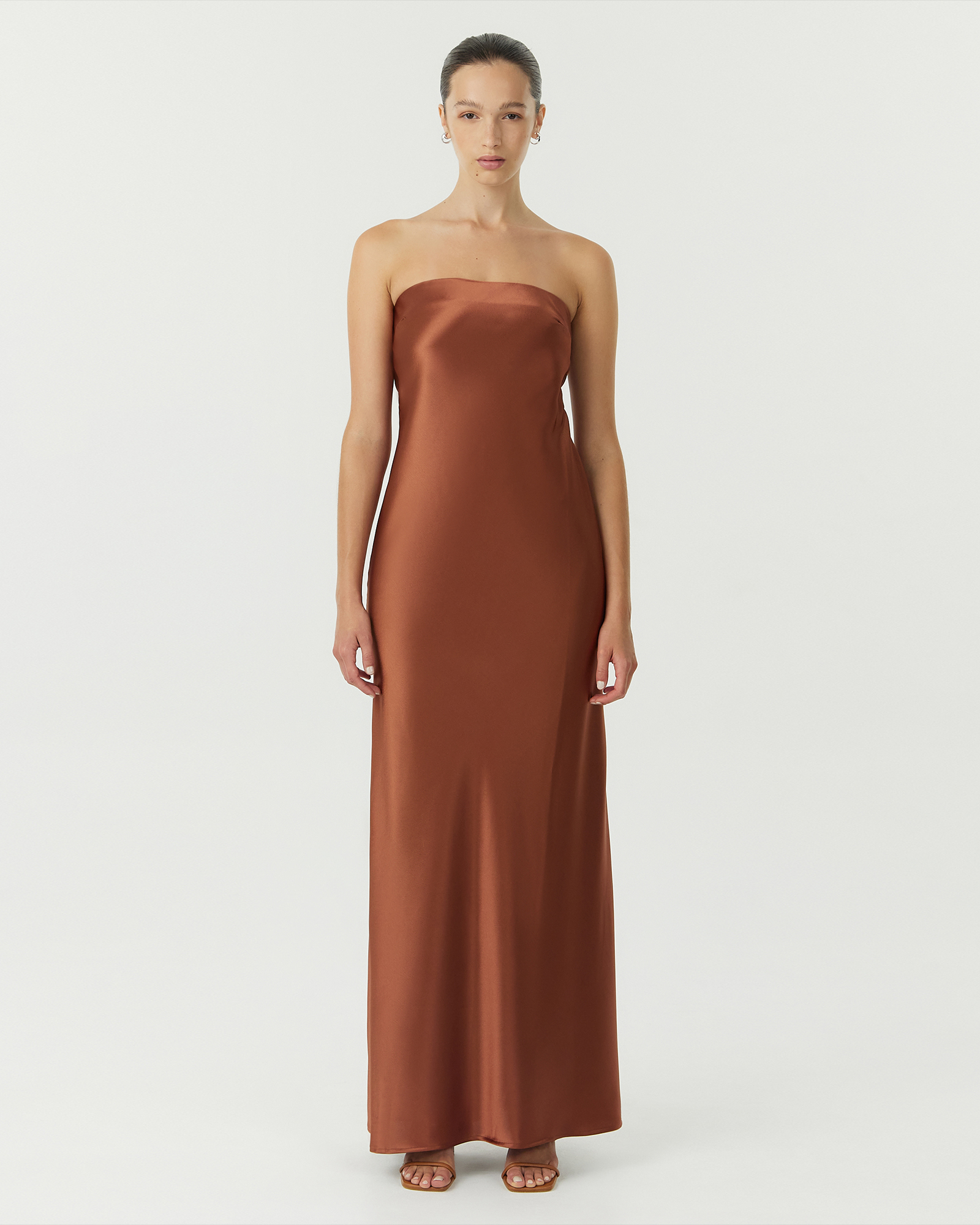 Satin Tie Back Strapless Maxi Dress