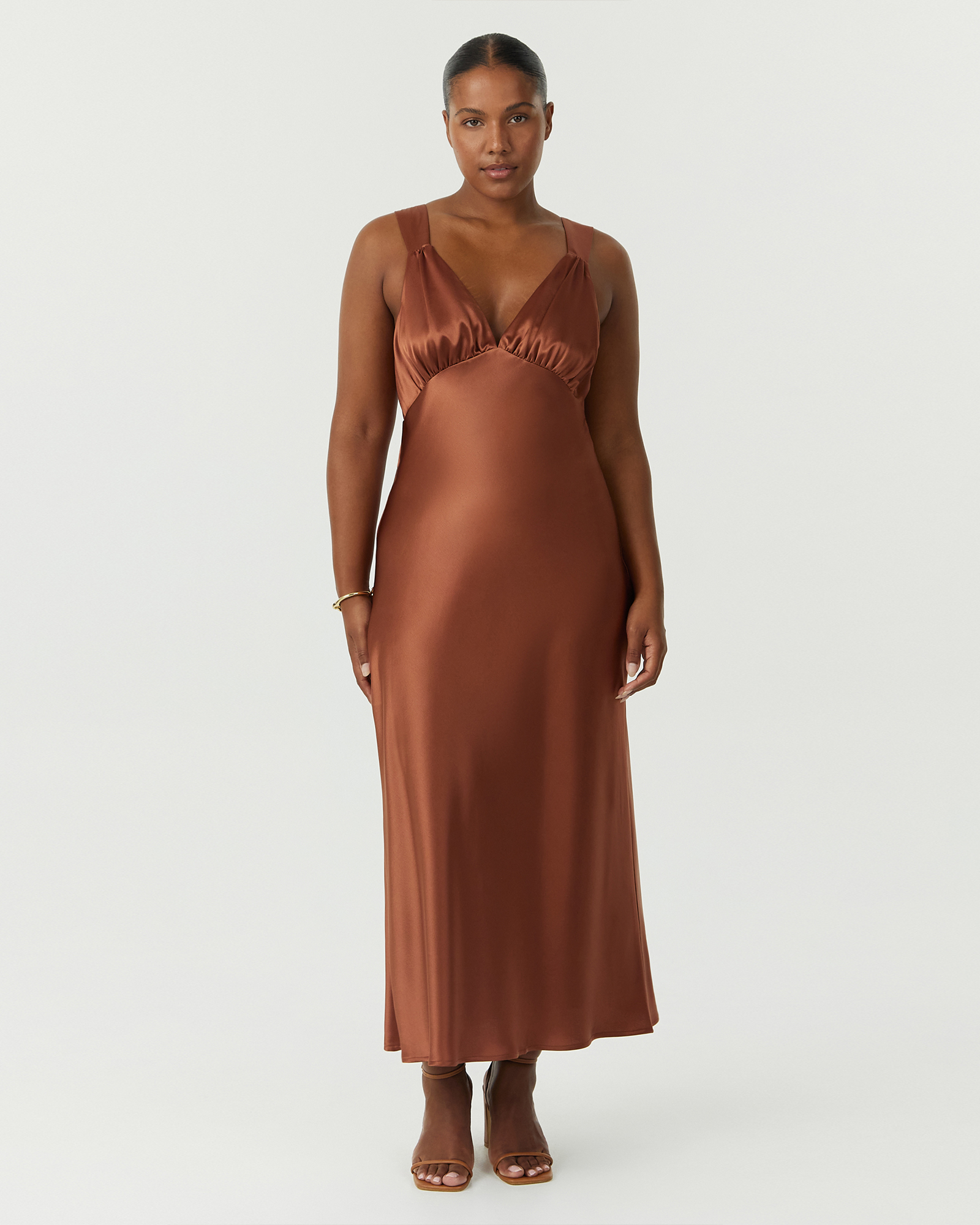 Satin Gather Bra Bias Slip Dress