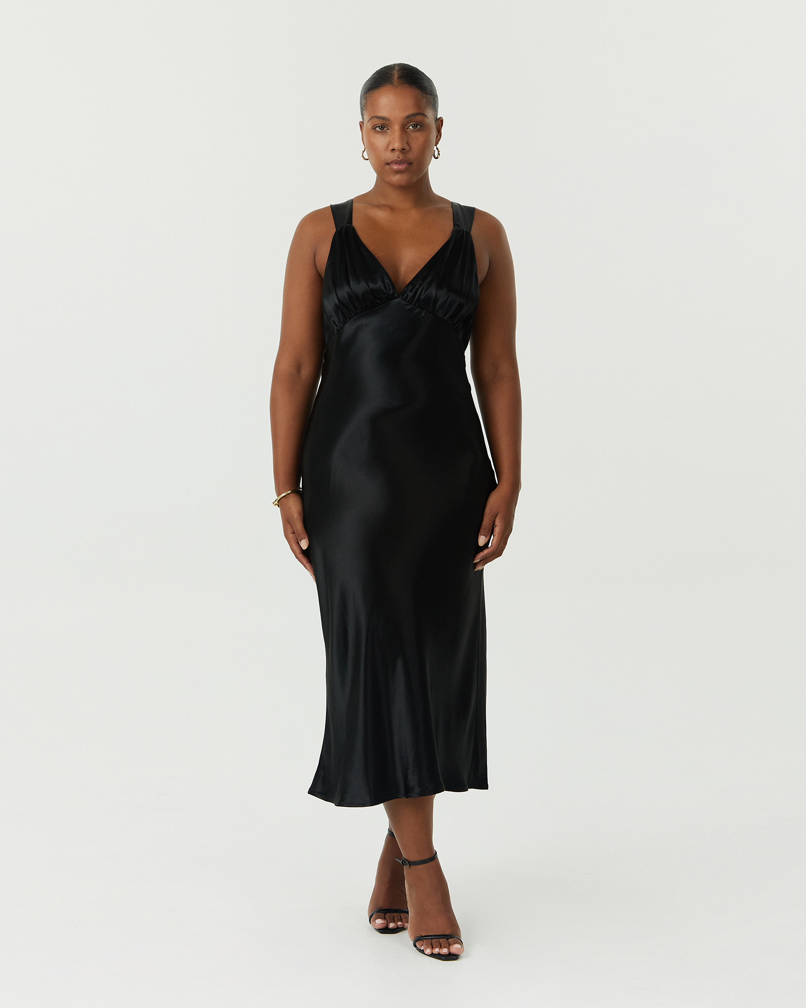 Satin Gather Bra Bias Slip Dress