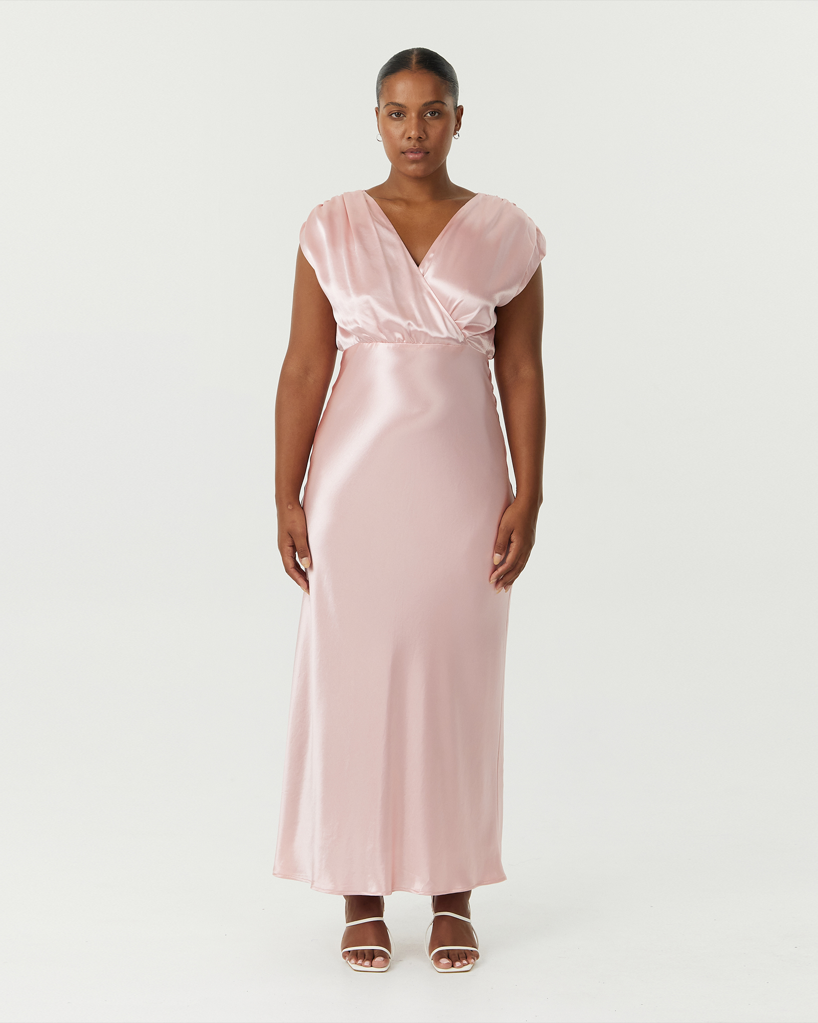 Satin Cross Over Gather Dress