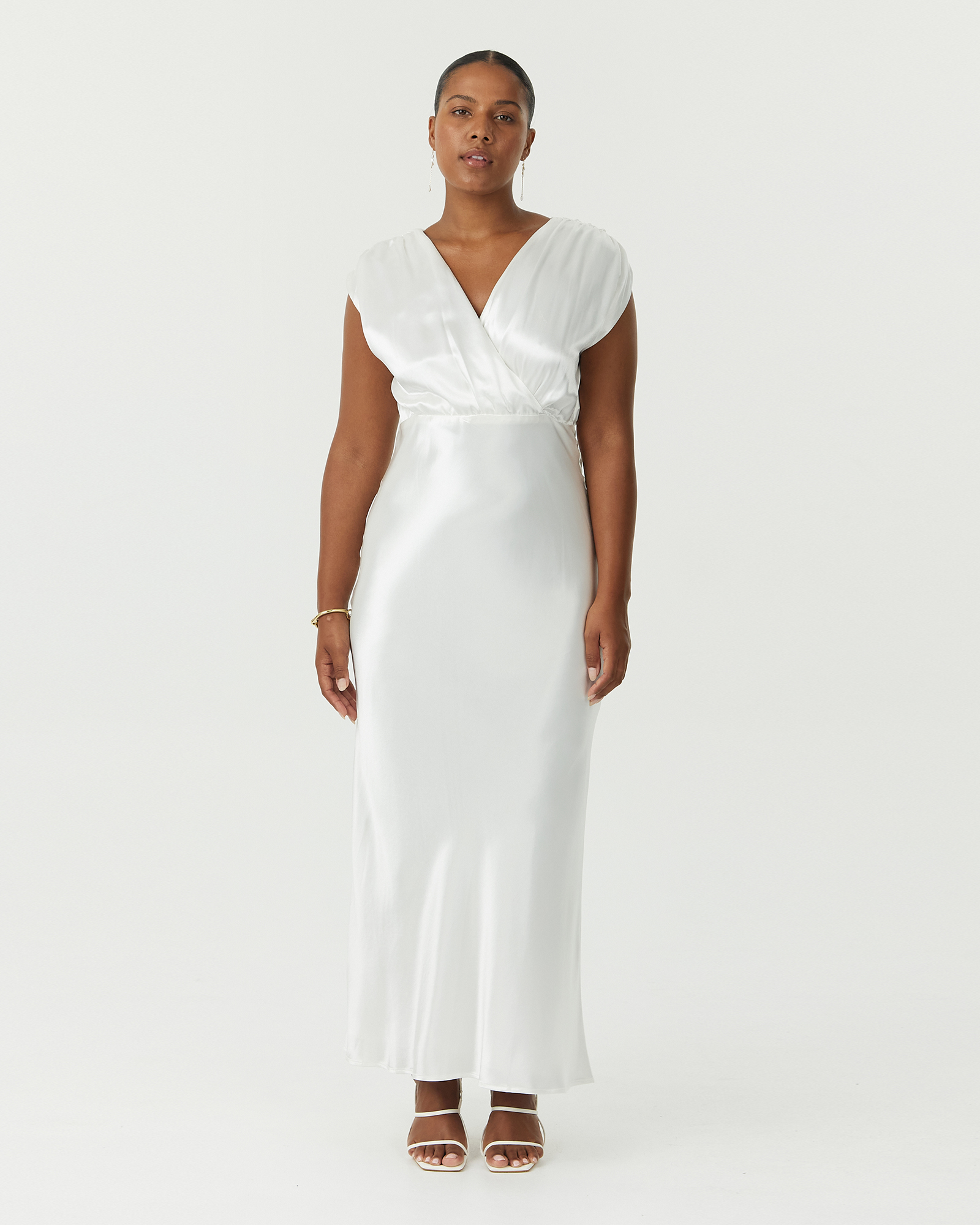 Satin Cross Over Gather Dress