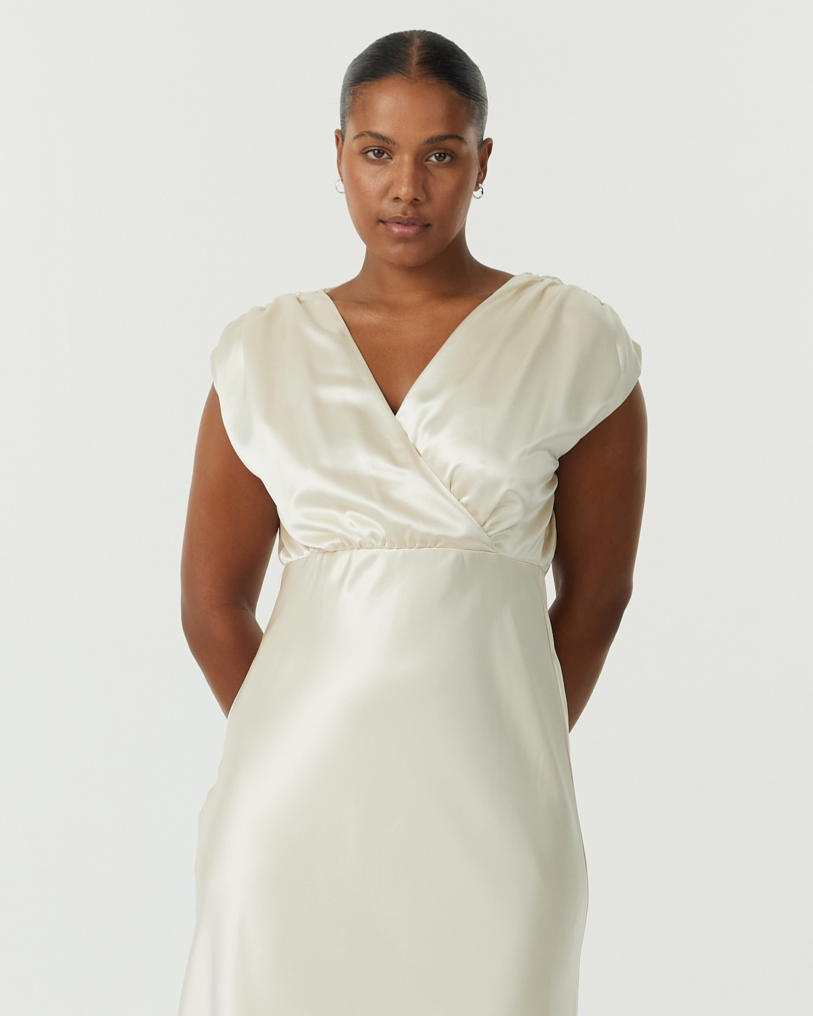 Satin Cross Over Gather Dress