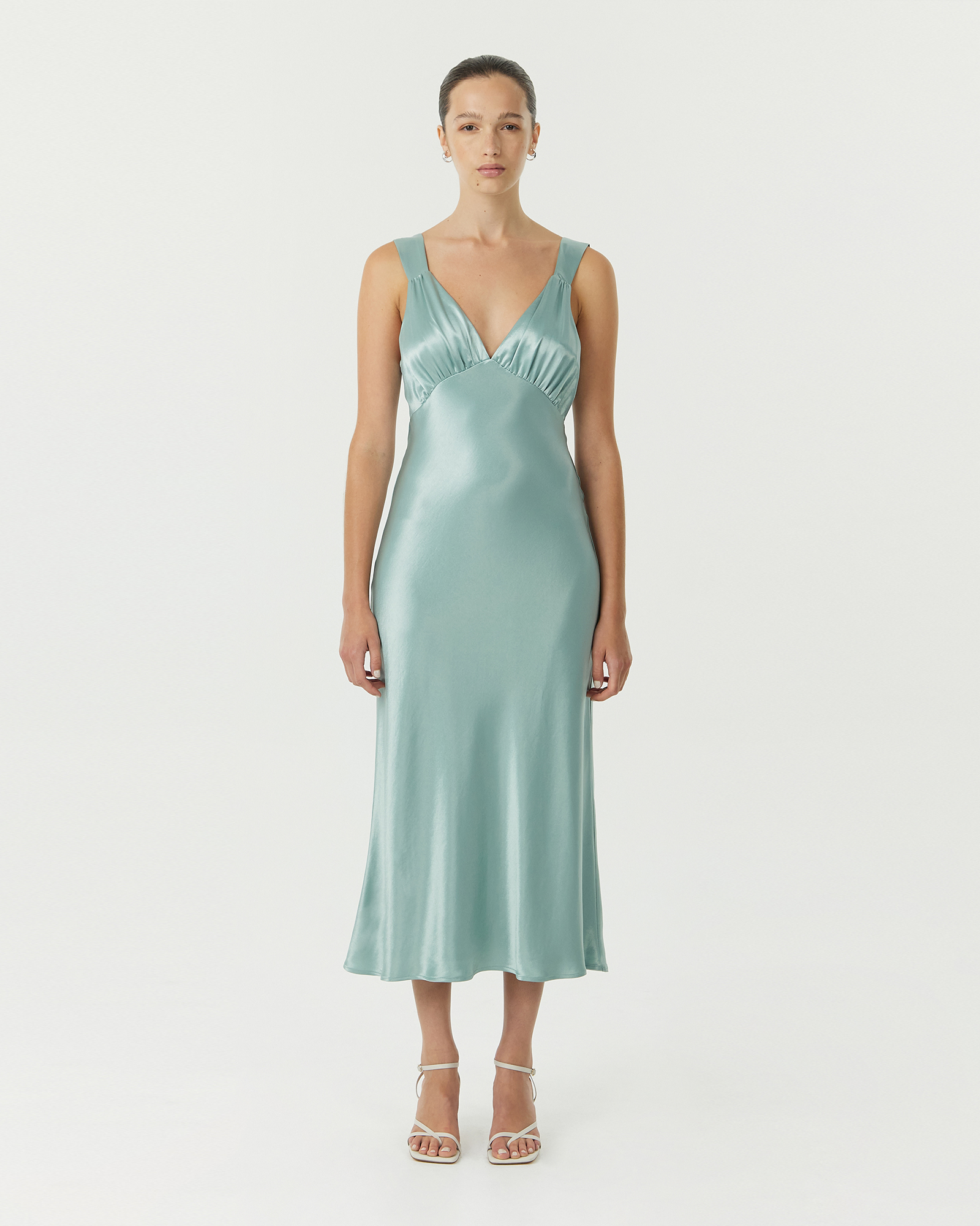 Satin Gather Bra Bias Slip Dress