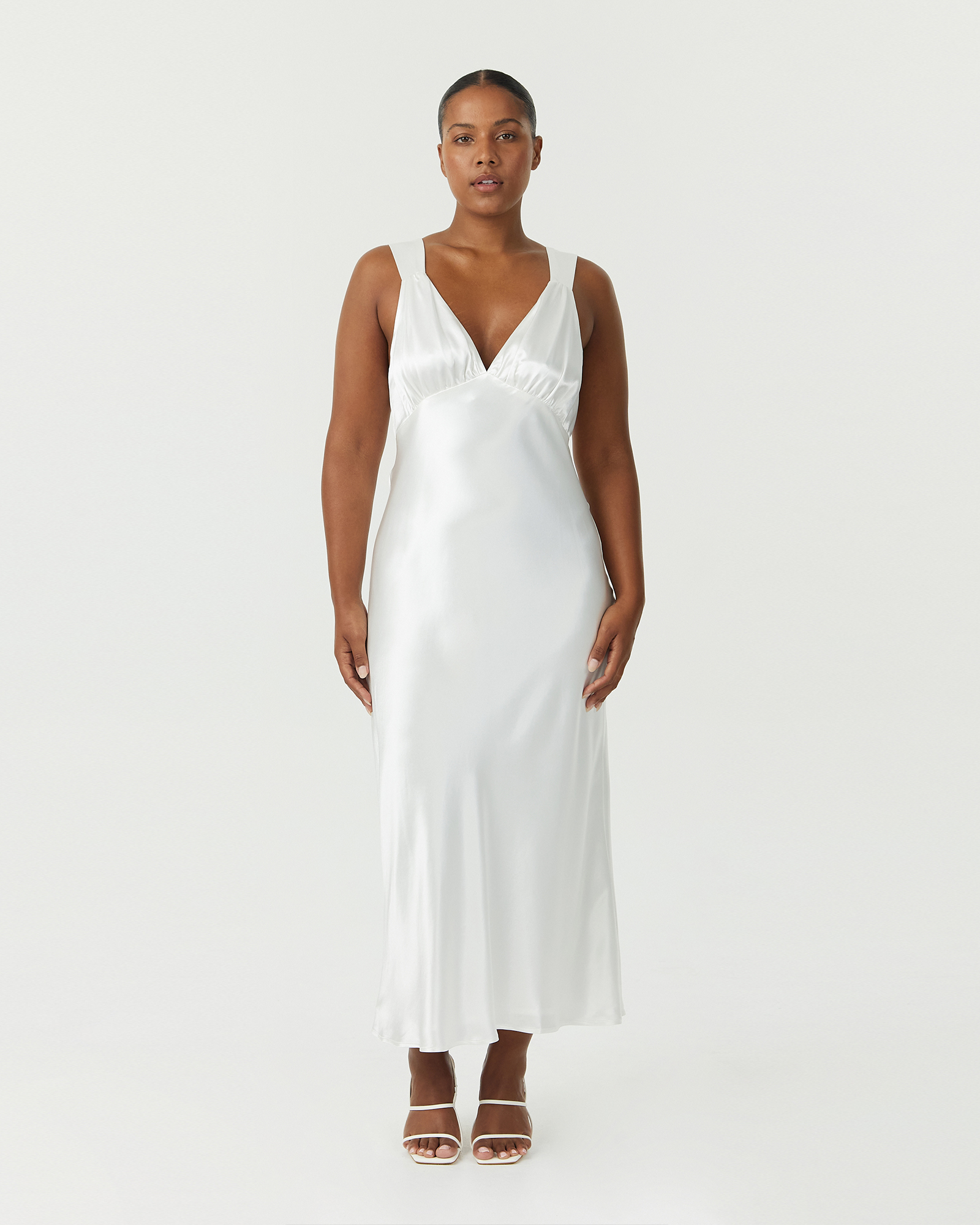 Satin Gather Bra Bias Slip Dress