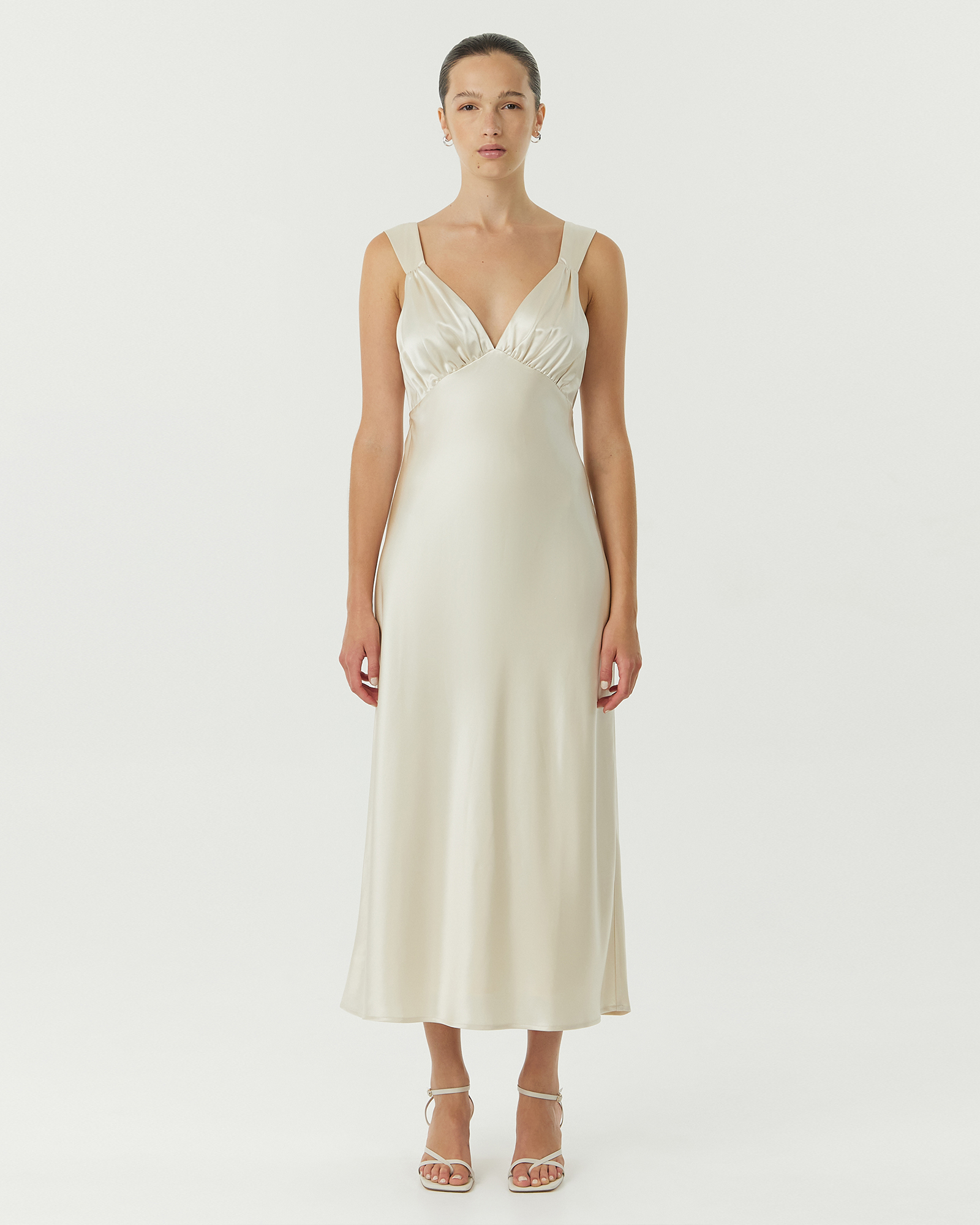 Satin Gather Bra Bias Slip Dress