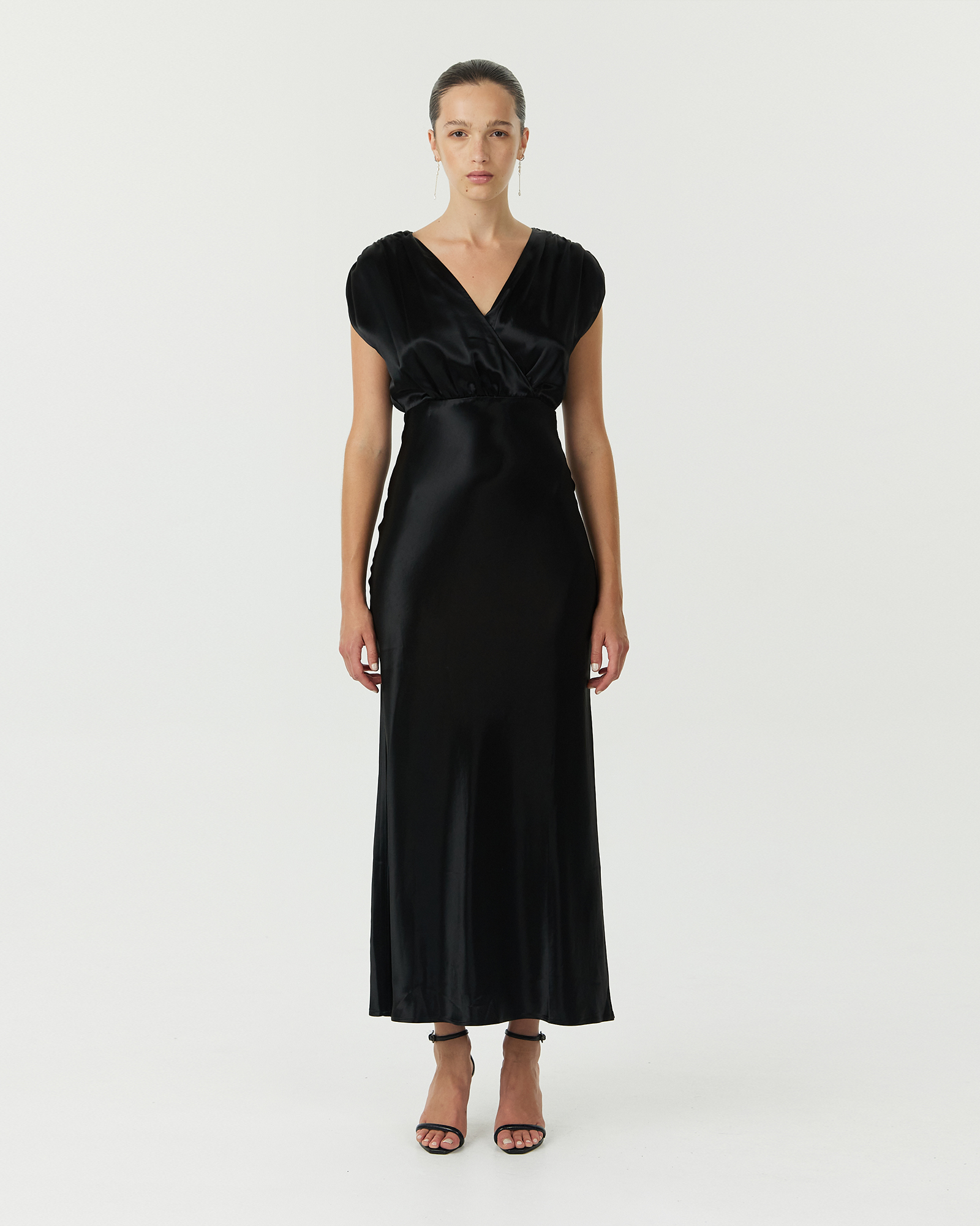 Satin Cross Over Gather Dress