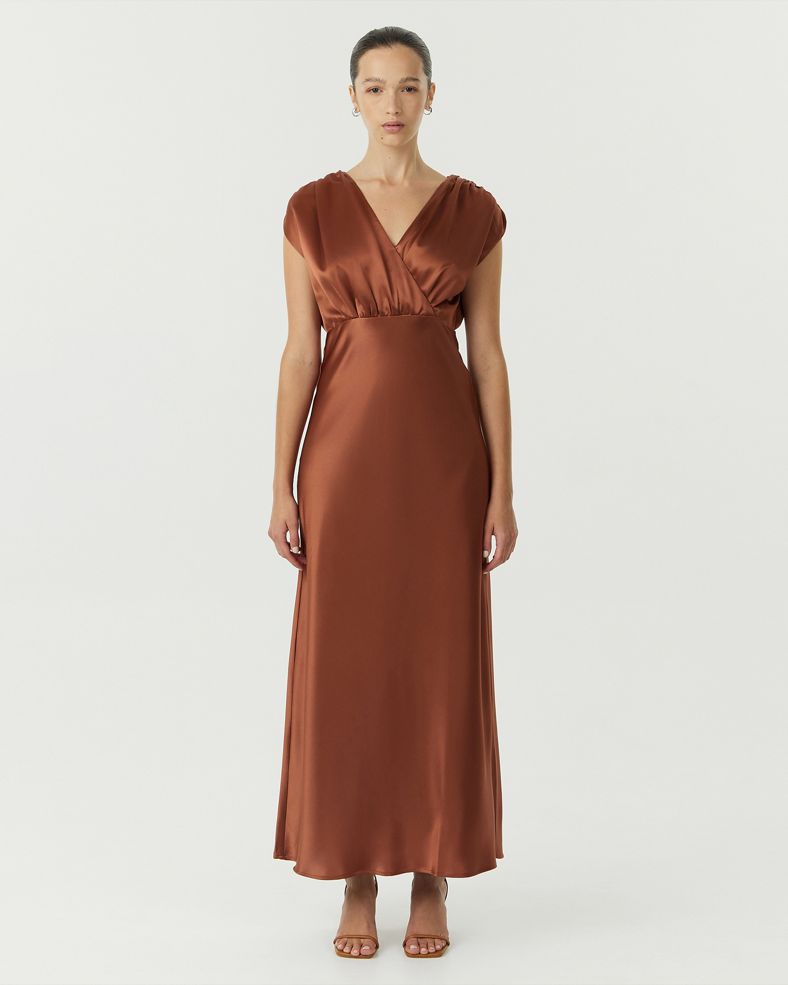 Satin Cross Over Gather Dress