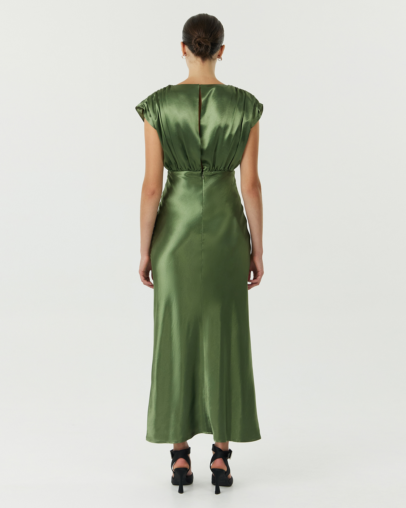 Satin Cross Over Gather Dress