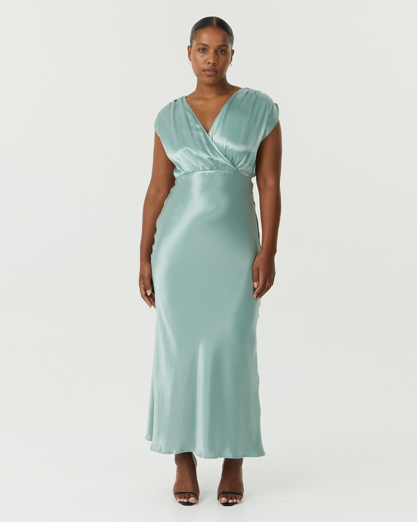 Satin Cross Over Gather Dress