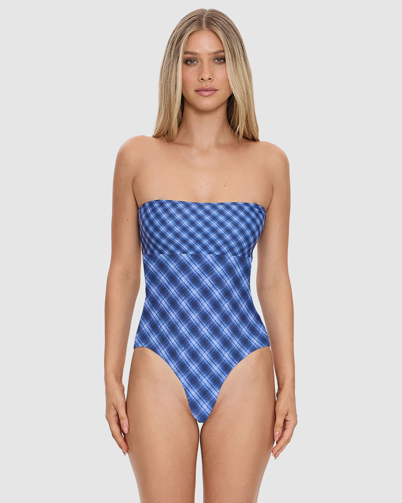 High Speed Check Strapless One-Piece Swimsuit