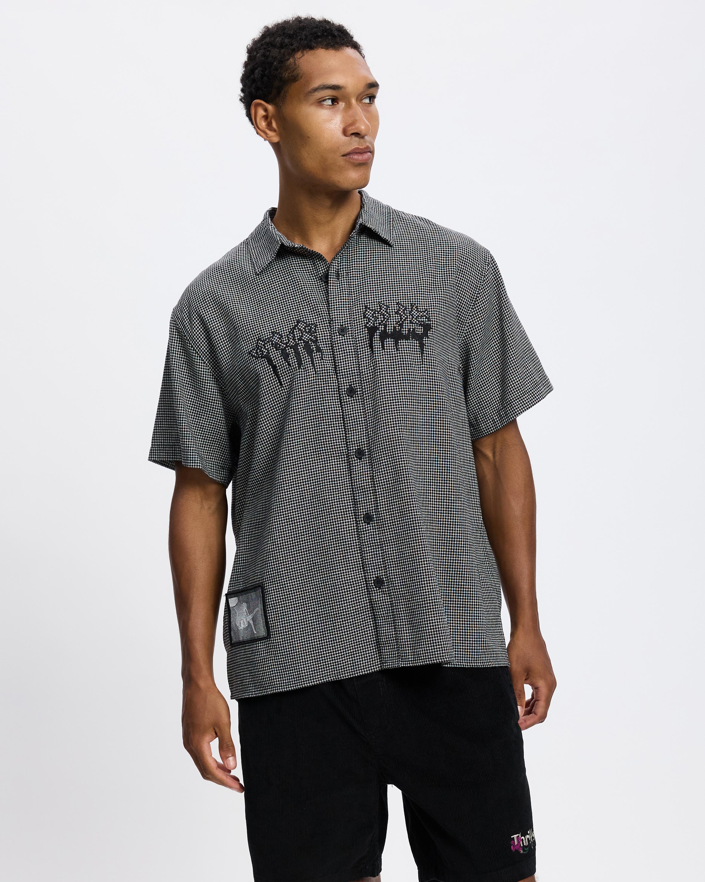 Cut Shattered Cropped Short Sleeve Shirt
