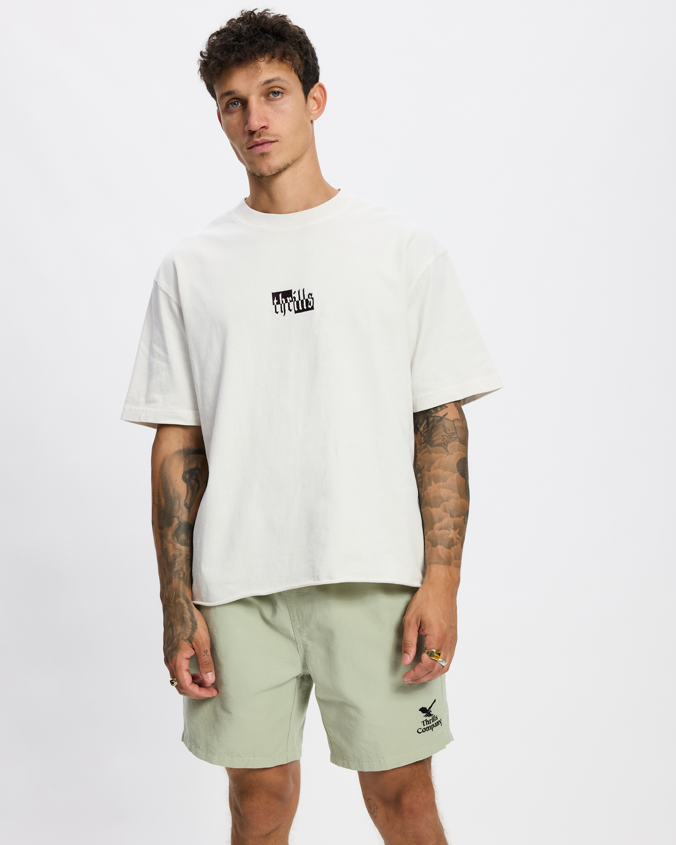 Excitement Excitement Embro Box Fit Oversize Cropped Raw Hem Tee