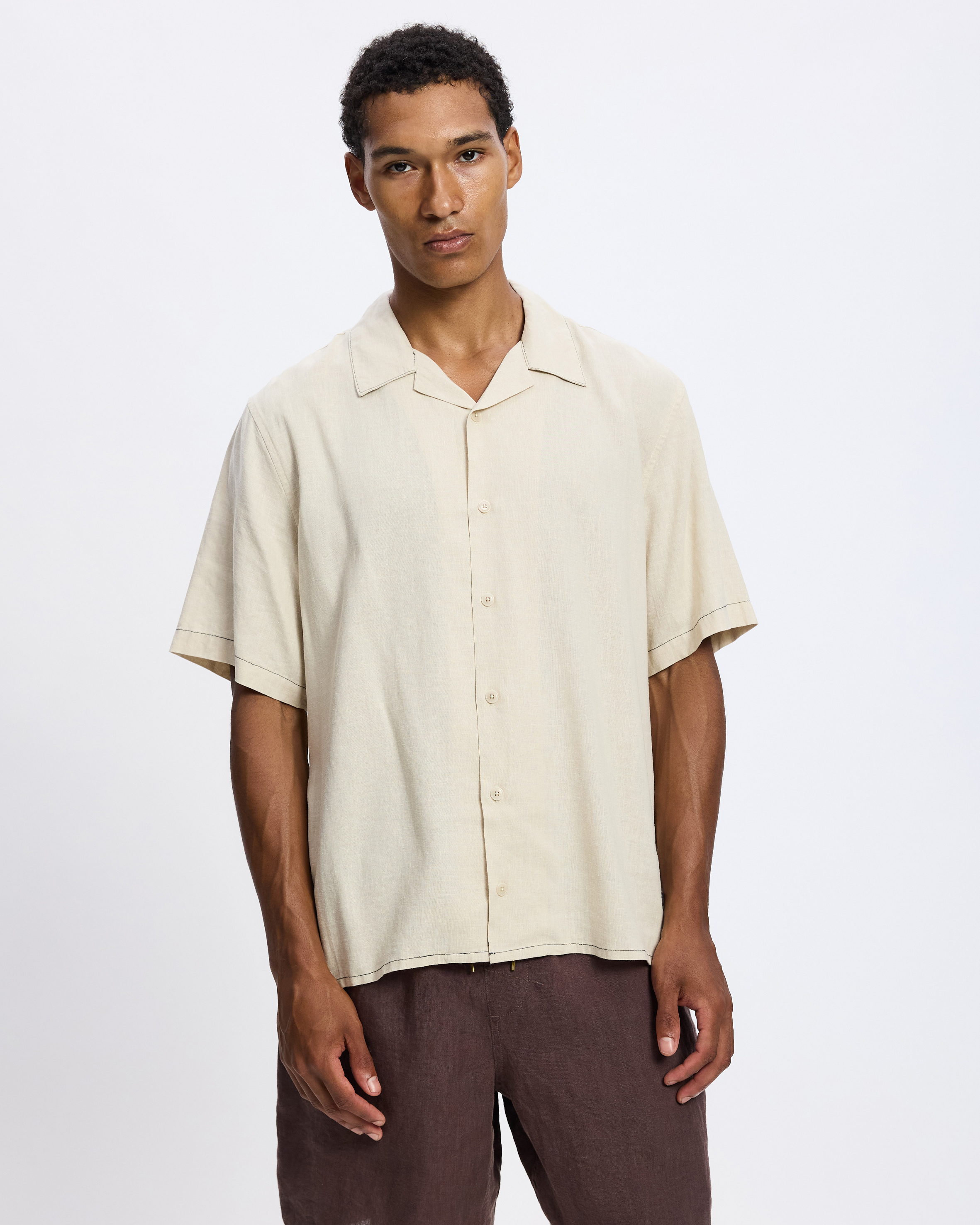 Hemp Minimal Thrills Contrast Stitch Cropped Bowling Shirt
