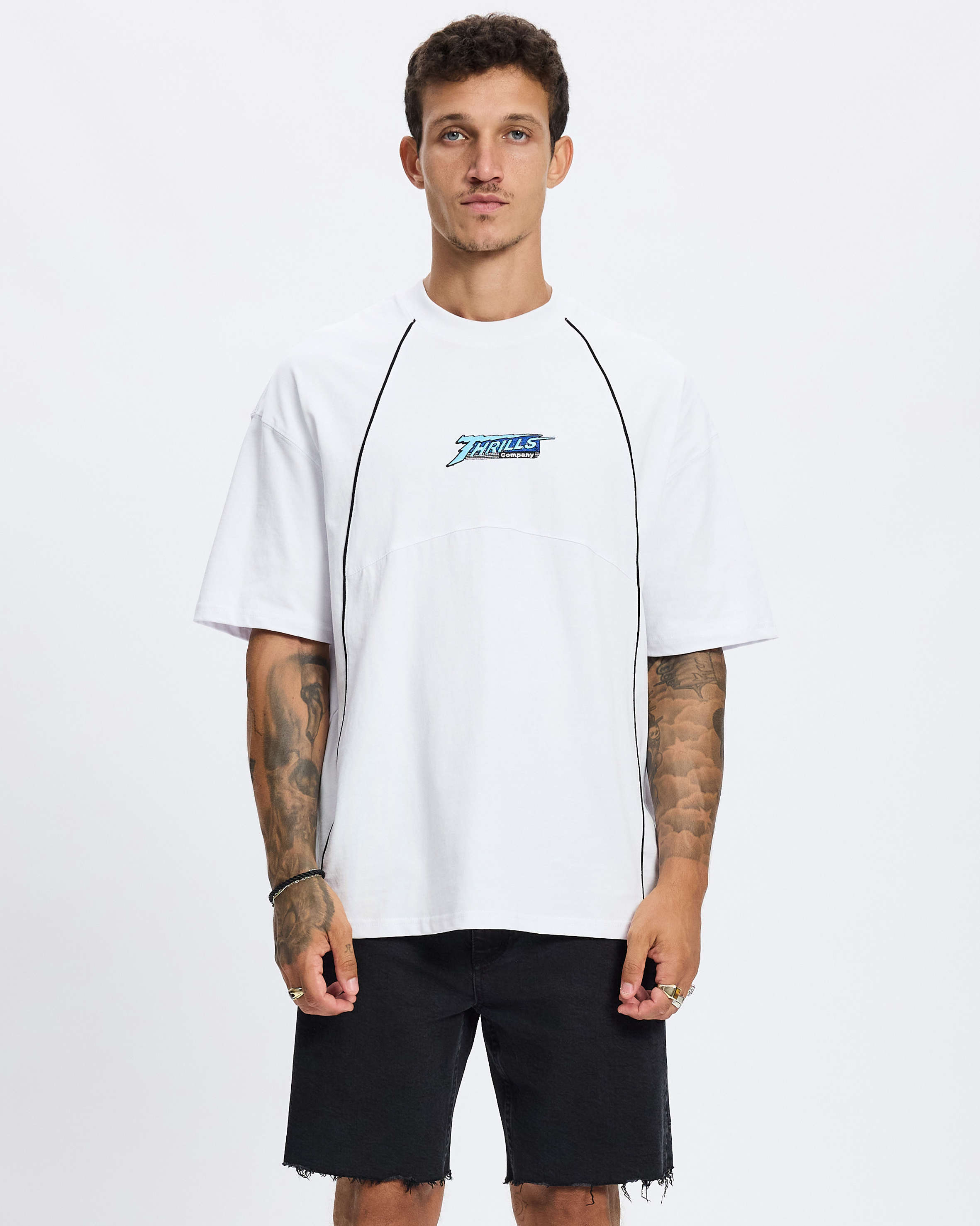 Heavy Voltage Box Fit Oversize Cropped Piping Tee