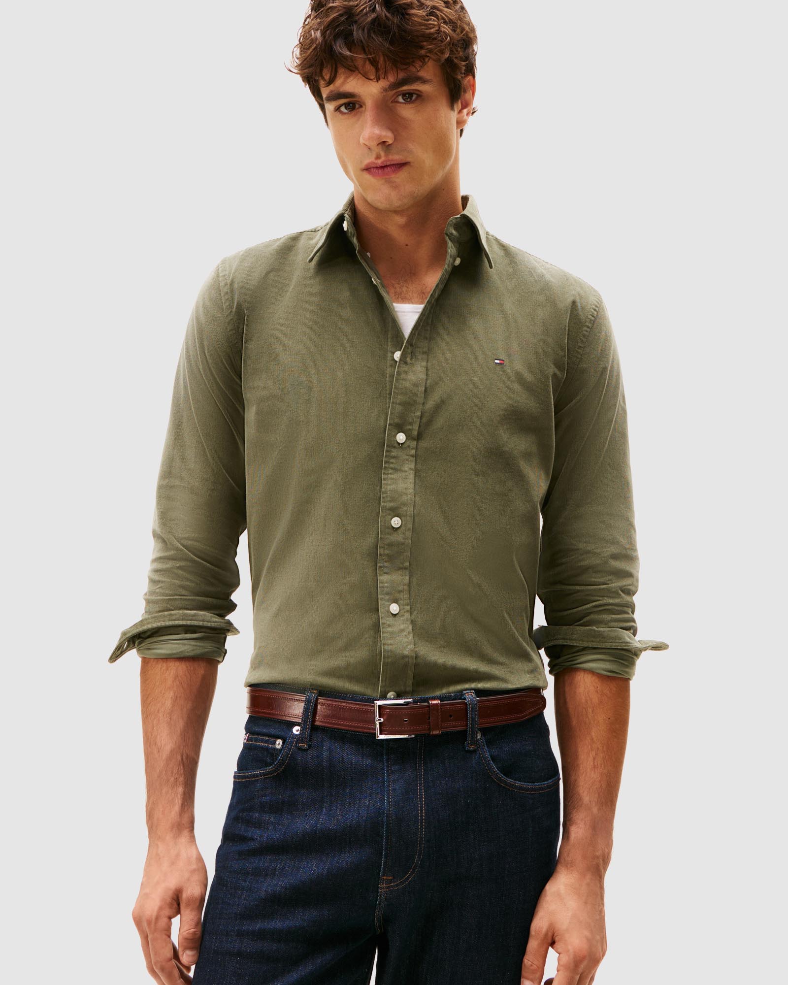 Regular Fit Flag Embroidery Corduroy Shirt