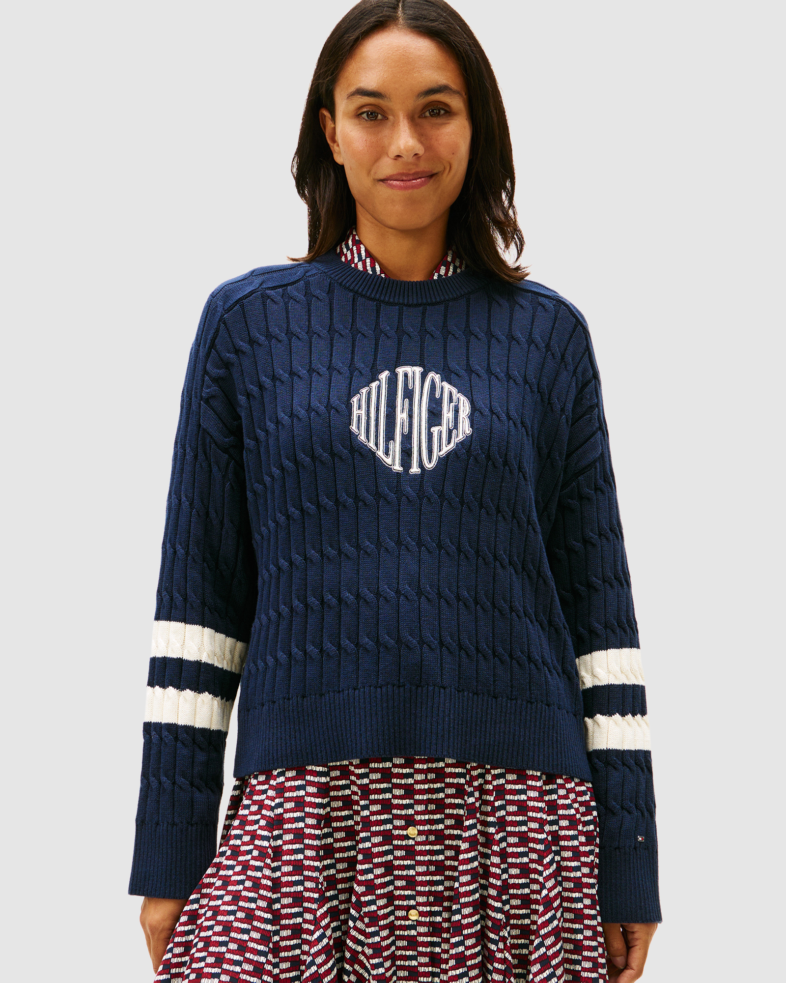 Logo Embroidery Relaxed Cable Knit Jumper
