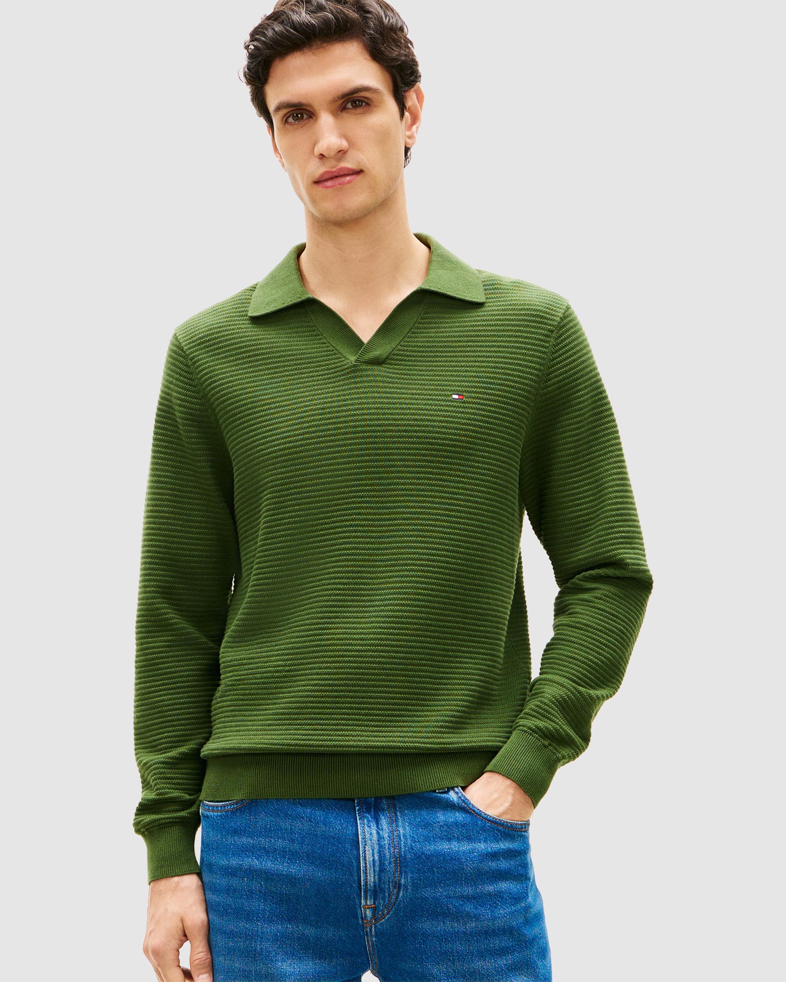 Textured Knit Polo Collar Jumper